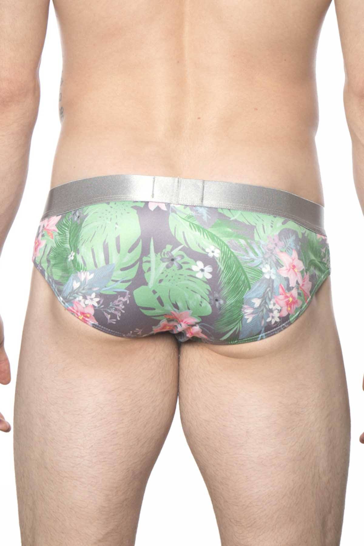 Parke & Ronen Grey Bali-Print Low-Rise Brief