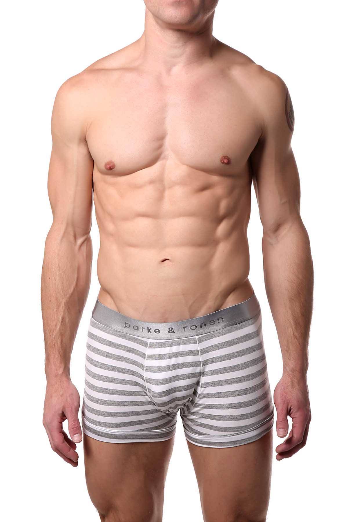 Parke & Ronen Grey-Stripe Yarn-Dye Low-Rise Trunk