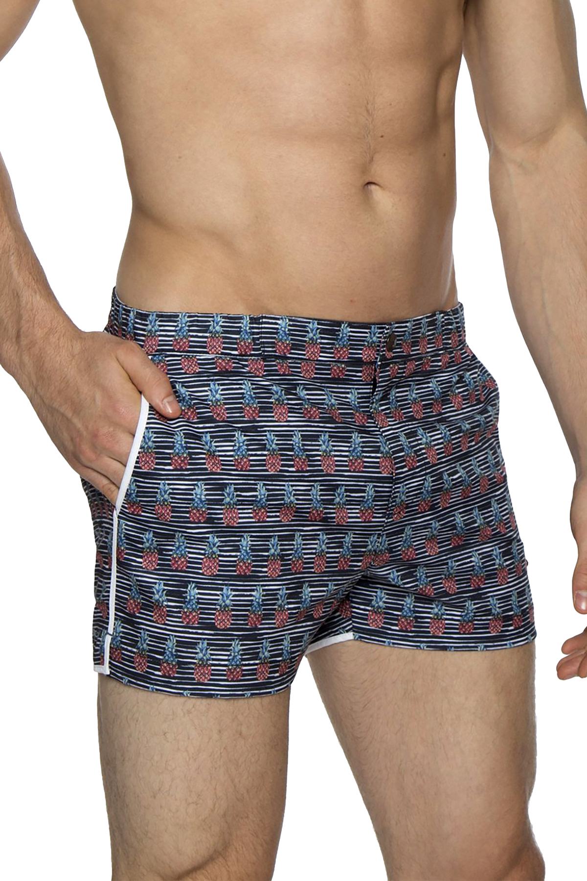 Parke and Ronen Black Pineapple Print 2" Angeleno Swim Trunk