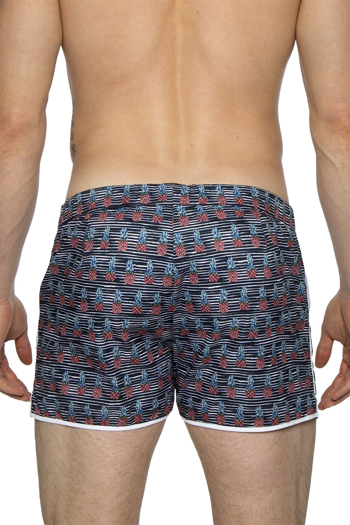 Parke and Ronen Black Pineapple Print 2" Angeleno Swim Trunk