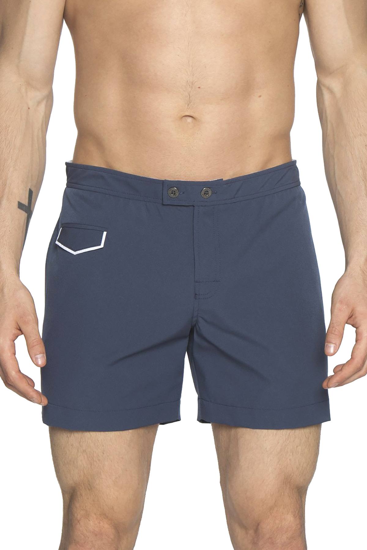 Parke and Ronen Mid-Blue/White 5" Lido Swim Short