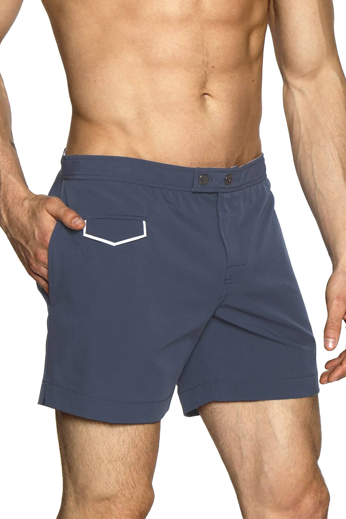 Parke and Ronen Mid-Blue/White 5" Lido Swim Short