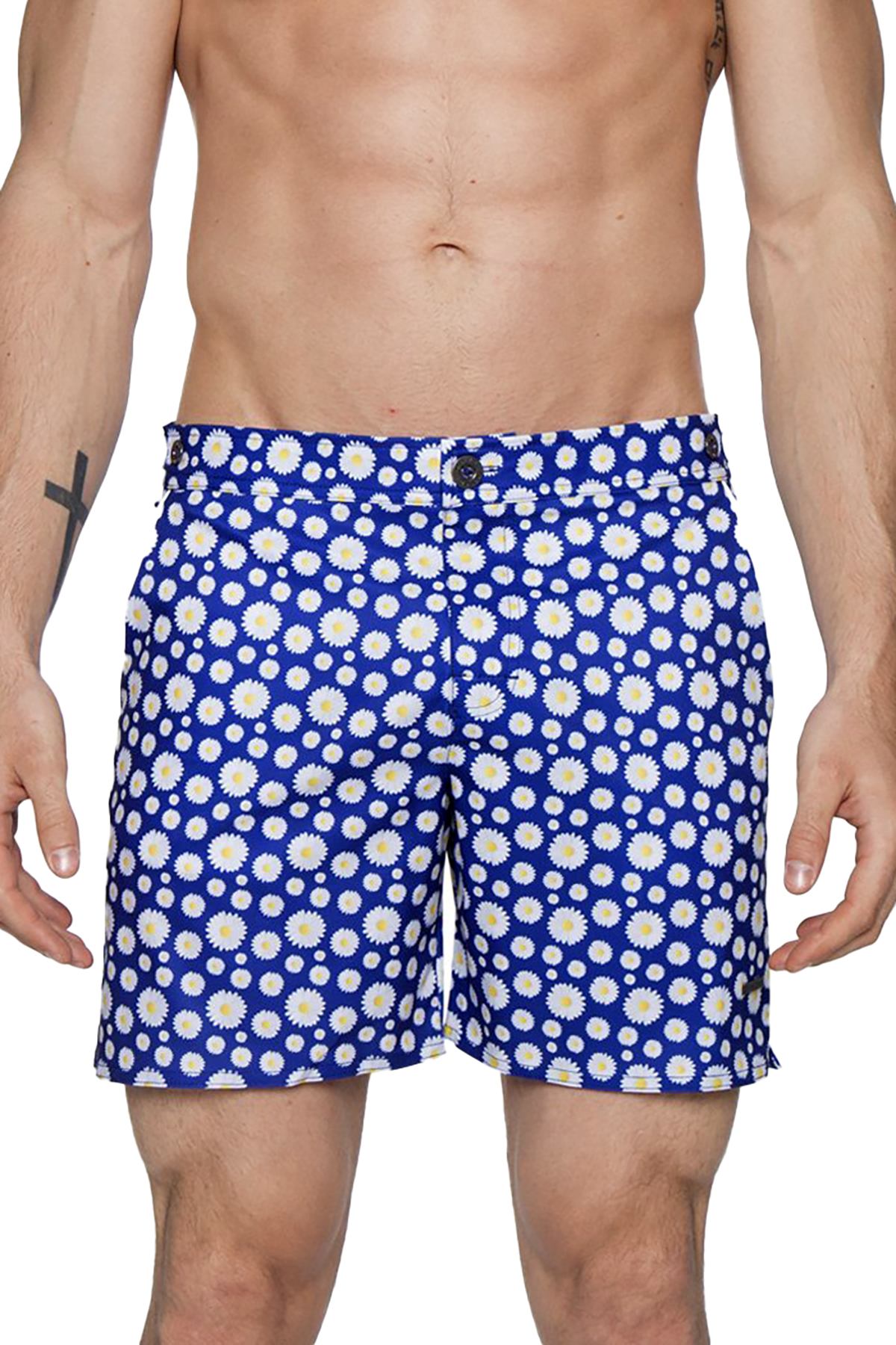 Parke and Ronen Navy Small Daisy Print 6" Catalonia Swim Short