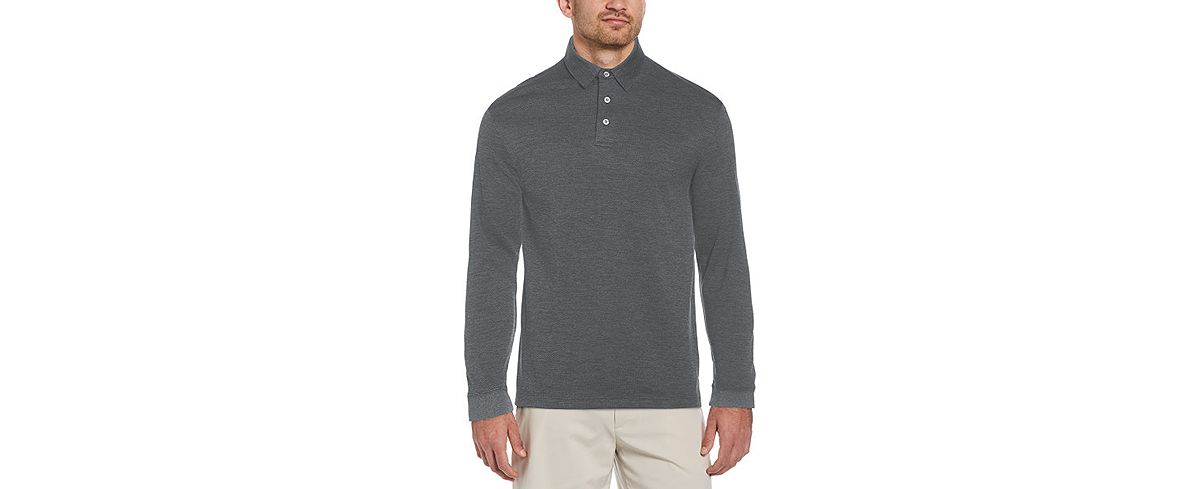 Pga Tour Jacquard Long-sleeve Polo Grey Heath