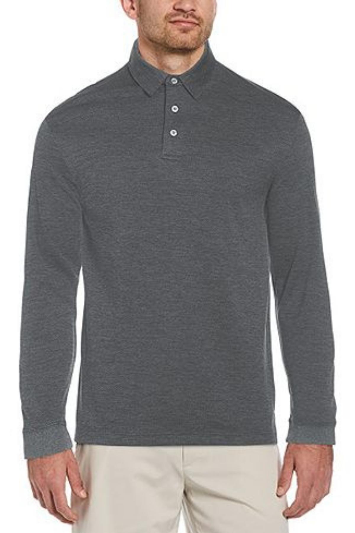 Pga Tour Jacquard Long-sleeve Polo Grey Heath