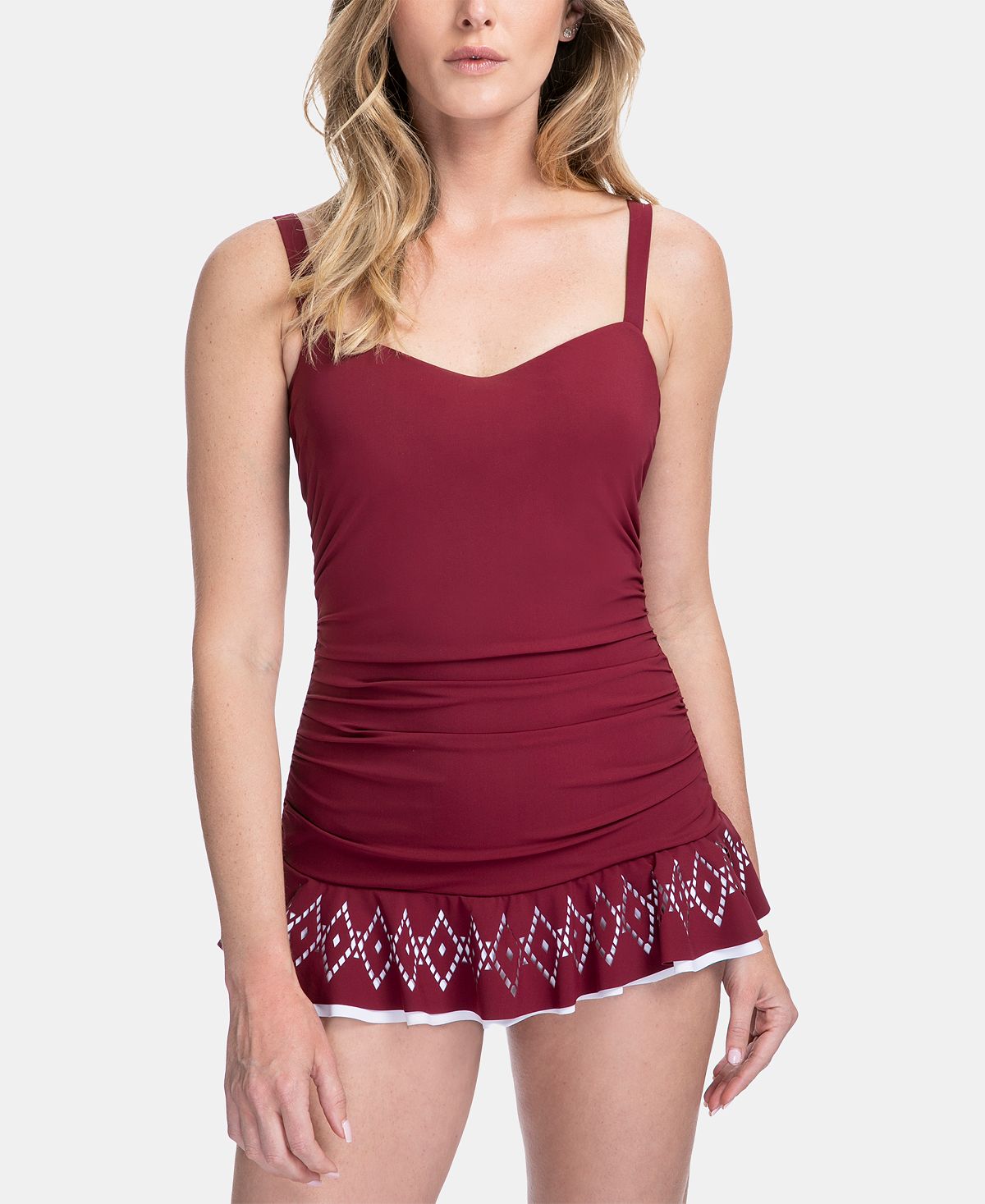 Profile By Gottex Tutti Frutti Lasercut Swimdress Available In D Cup Merlot