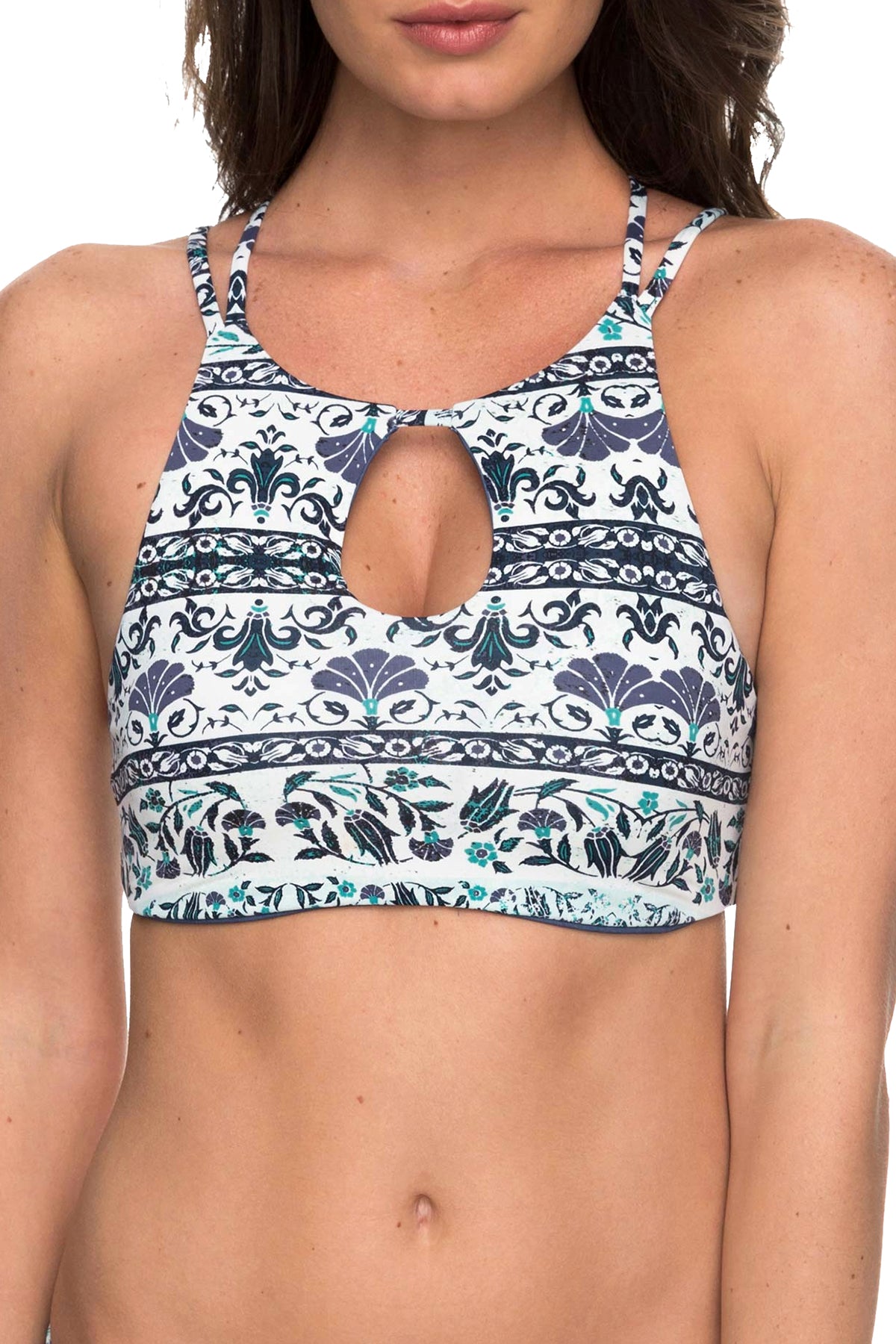 Roxy Square-Flower Softly Love Halter Crop Bikini Top