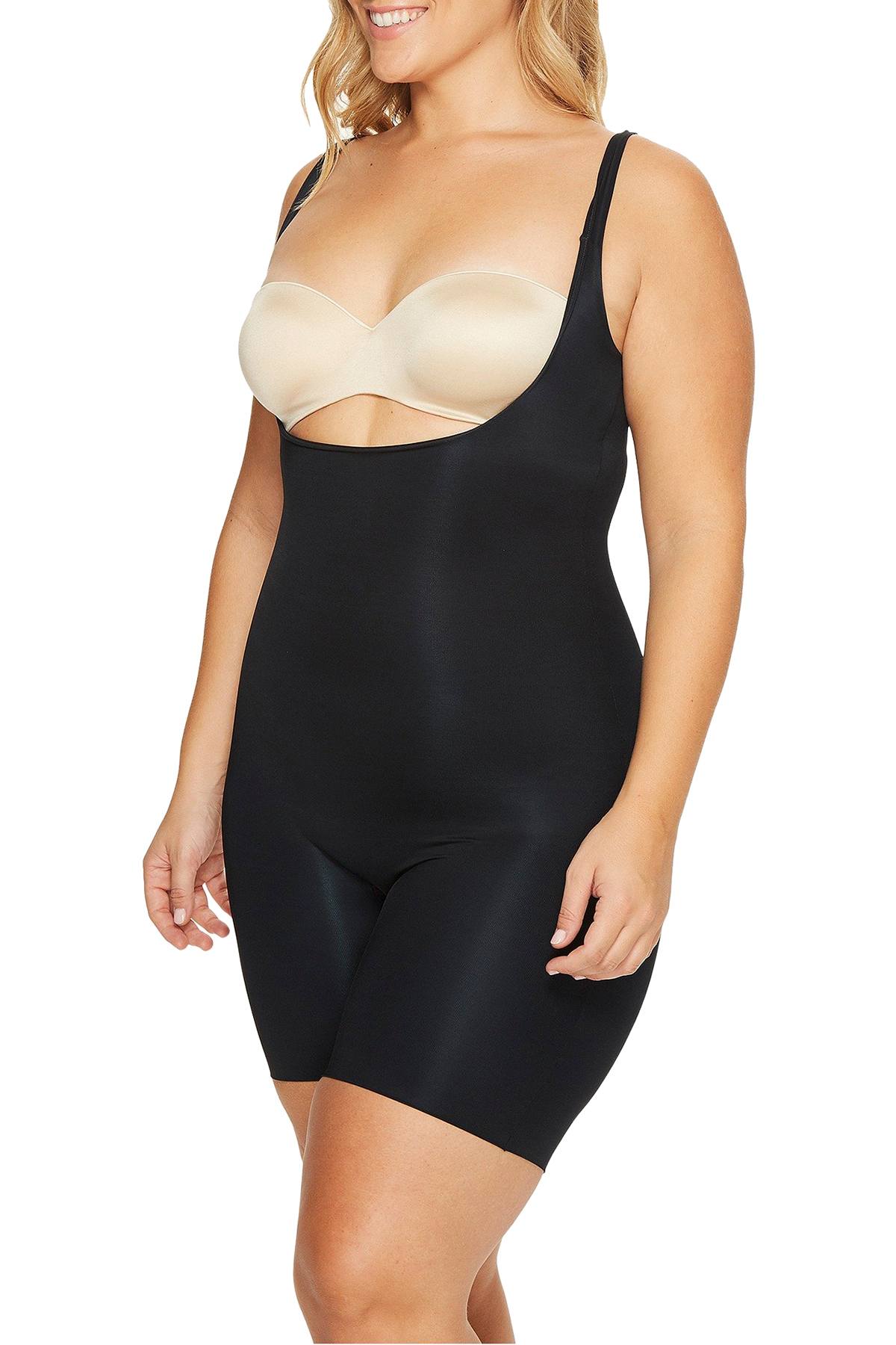 SPANX PLUS Black Power Conceal-Her Open-Bust Mid-Thigh Bodysuit