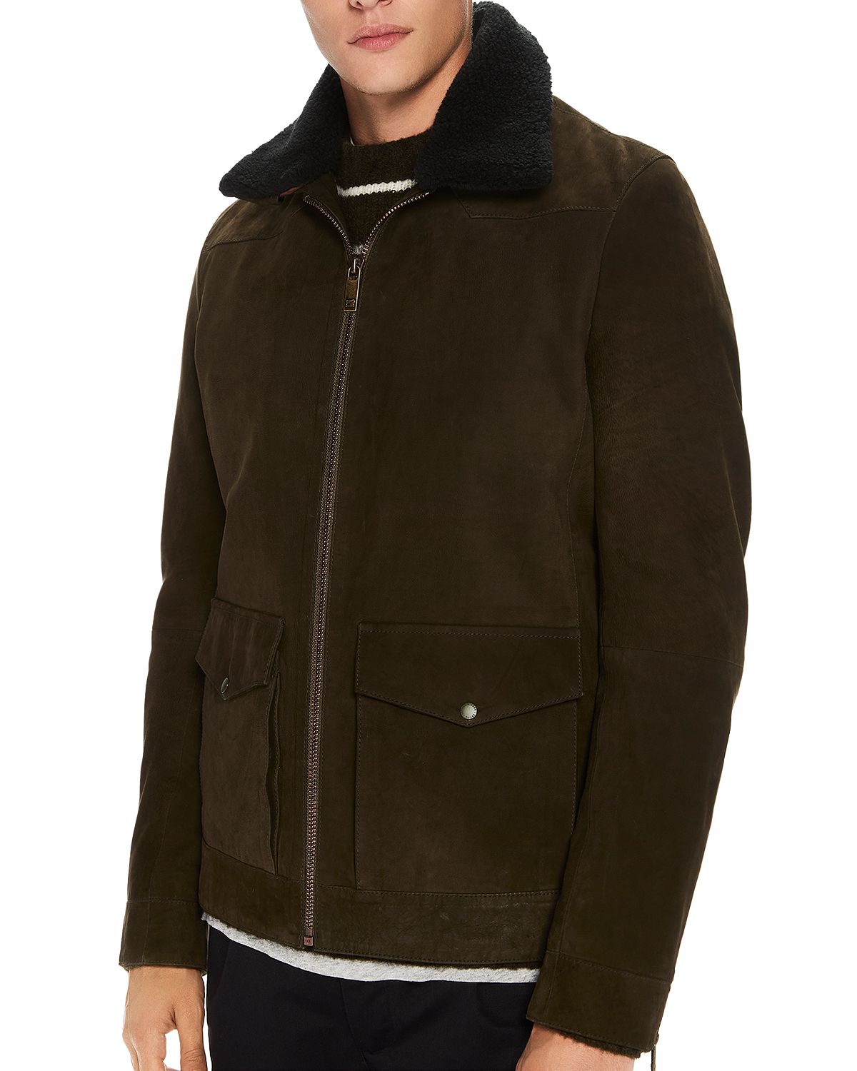 Scotch & Soda Faux Shearling-trimmed Suede Military Jacket Military ...