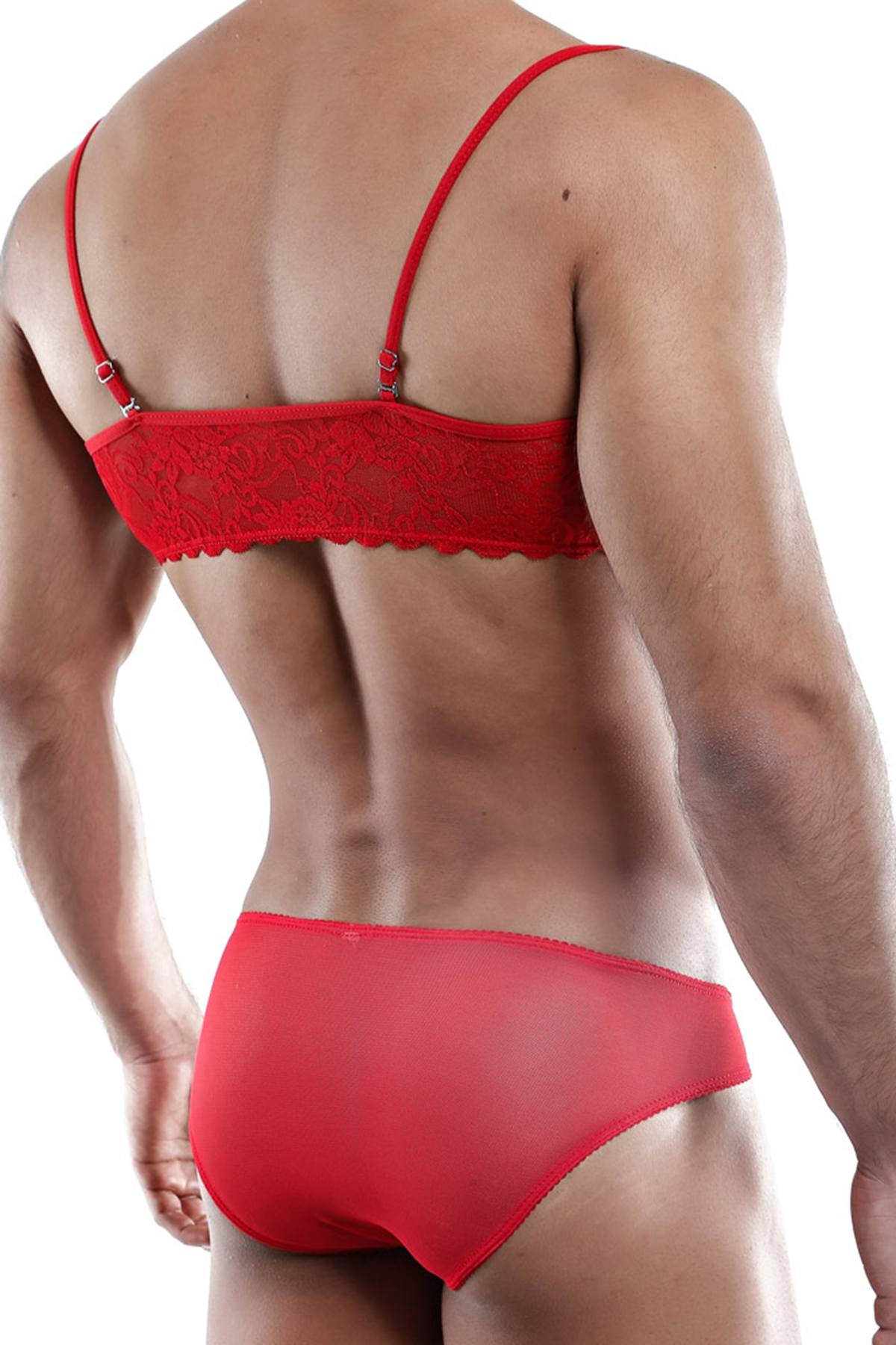 Secret Male Red Lace Rouched-Front Bralette – CheapUndies
