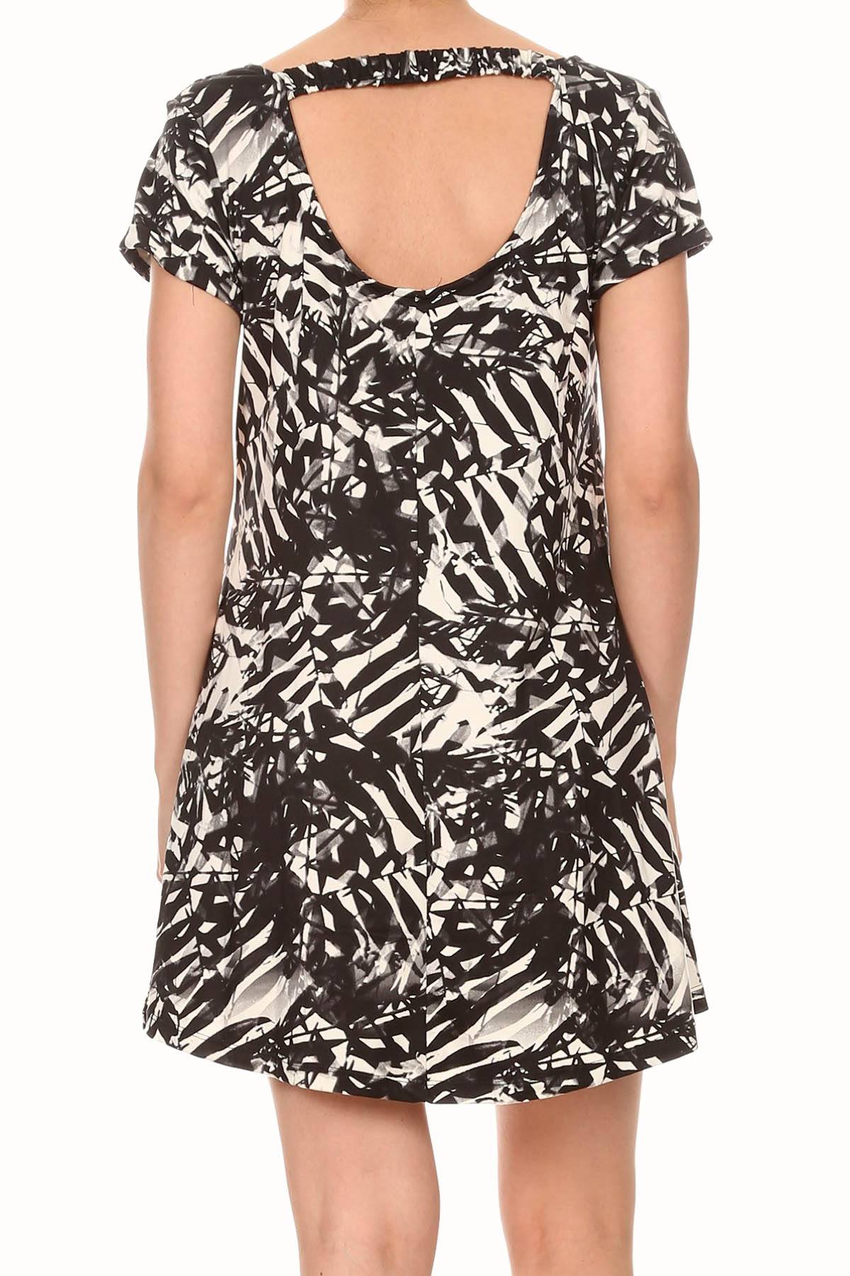 ShoSho Black/White Tropical-Print A-Lined Dress – CheapUndies