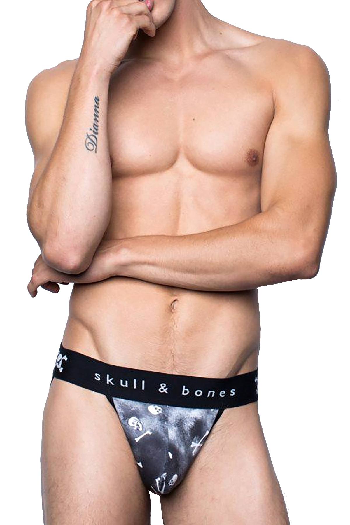 Skull & Bones Black Tossed-Skull Jockstrap