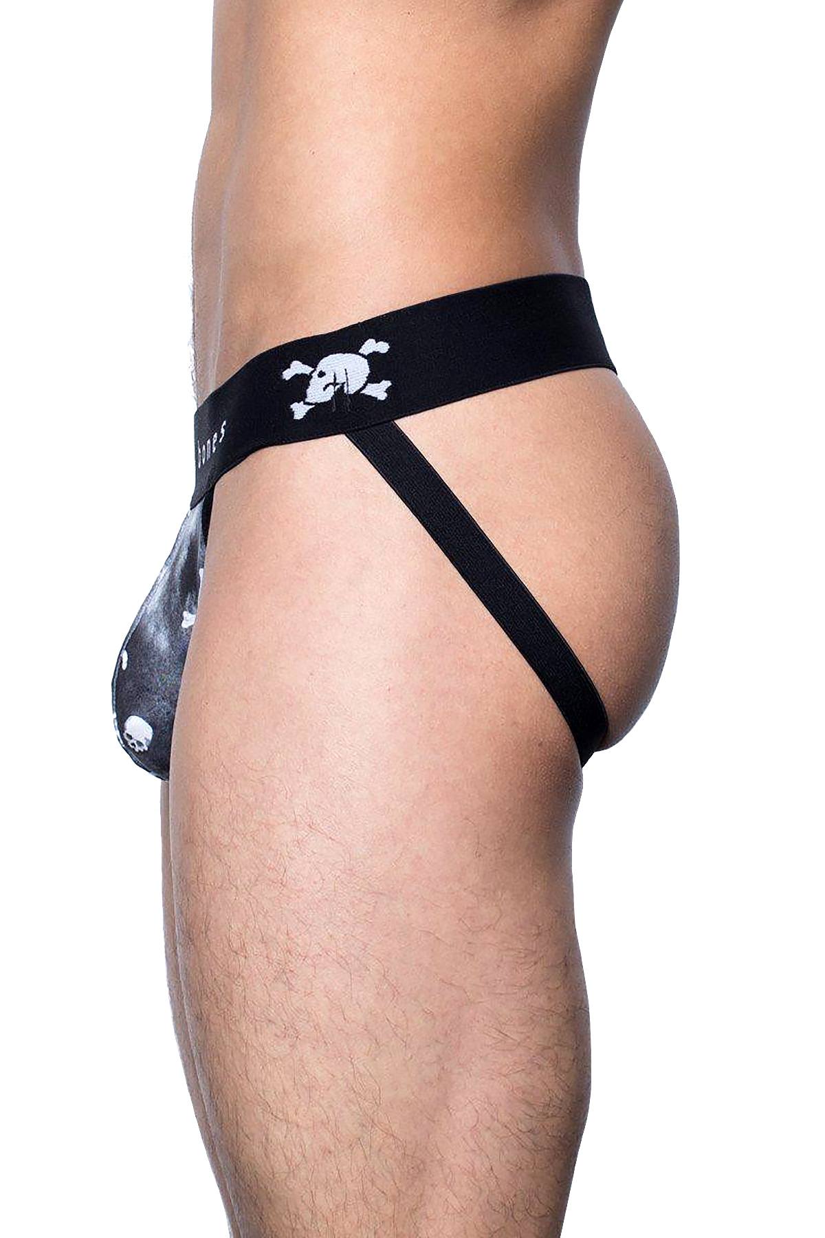 Skull & Bones Black Tossed-Skull Jockstrap