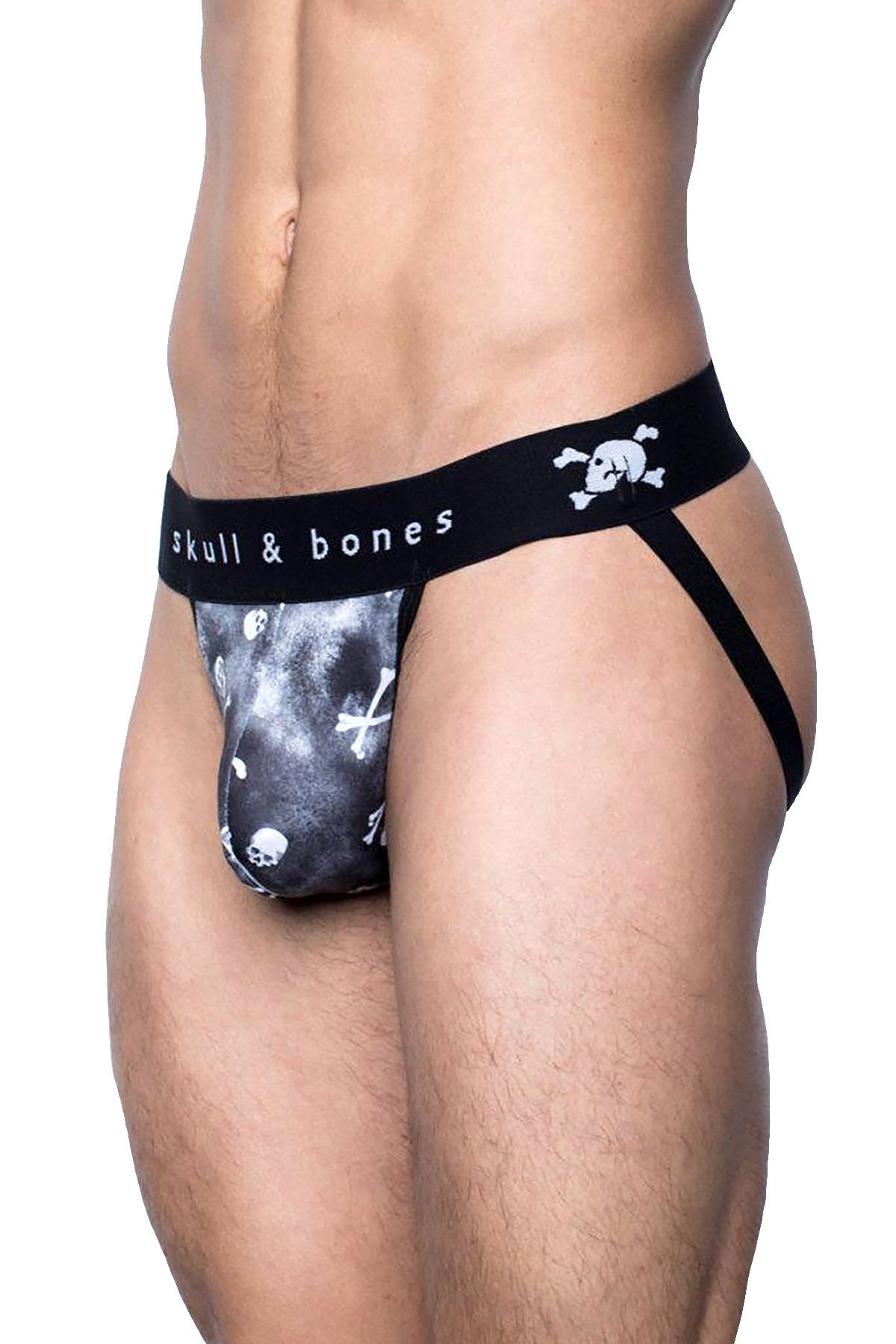 Skull & Bones Black Tossed-Skull Jockstrap