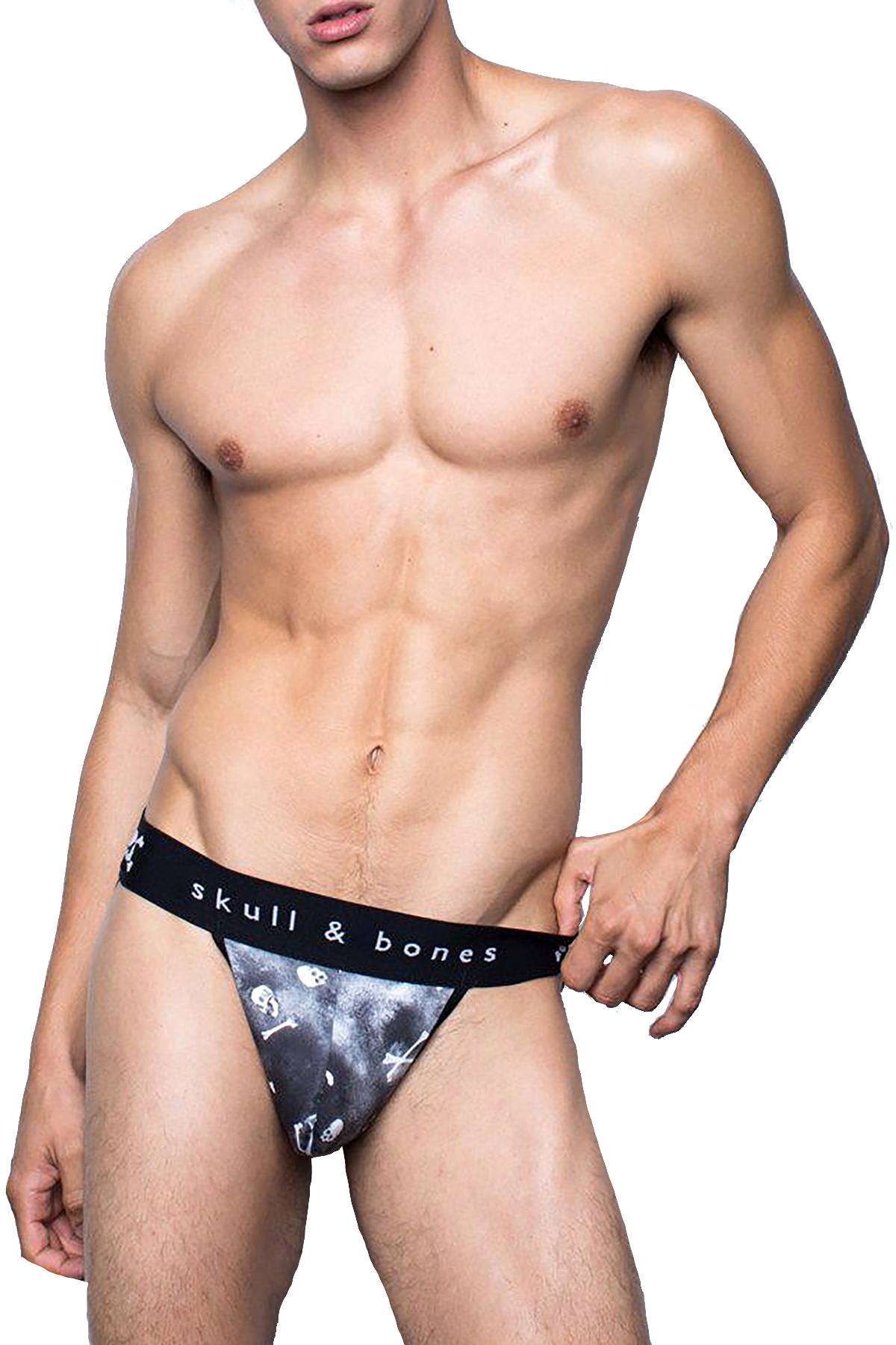 Skull & Bones Black Tossed-Skull Jockstrap