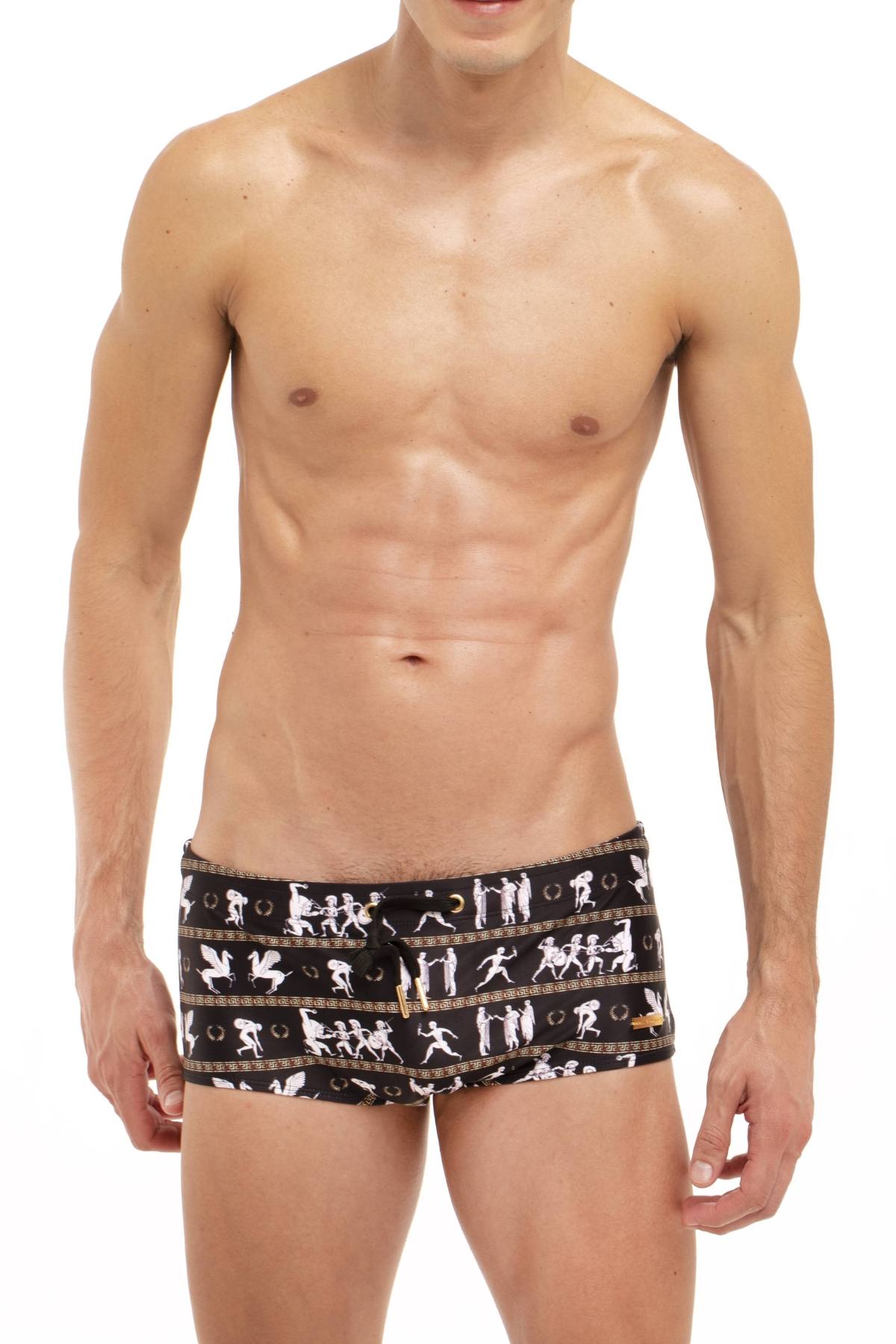 Skull and Bones Black Roman Figure Swim Trunk