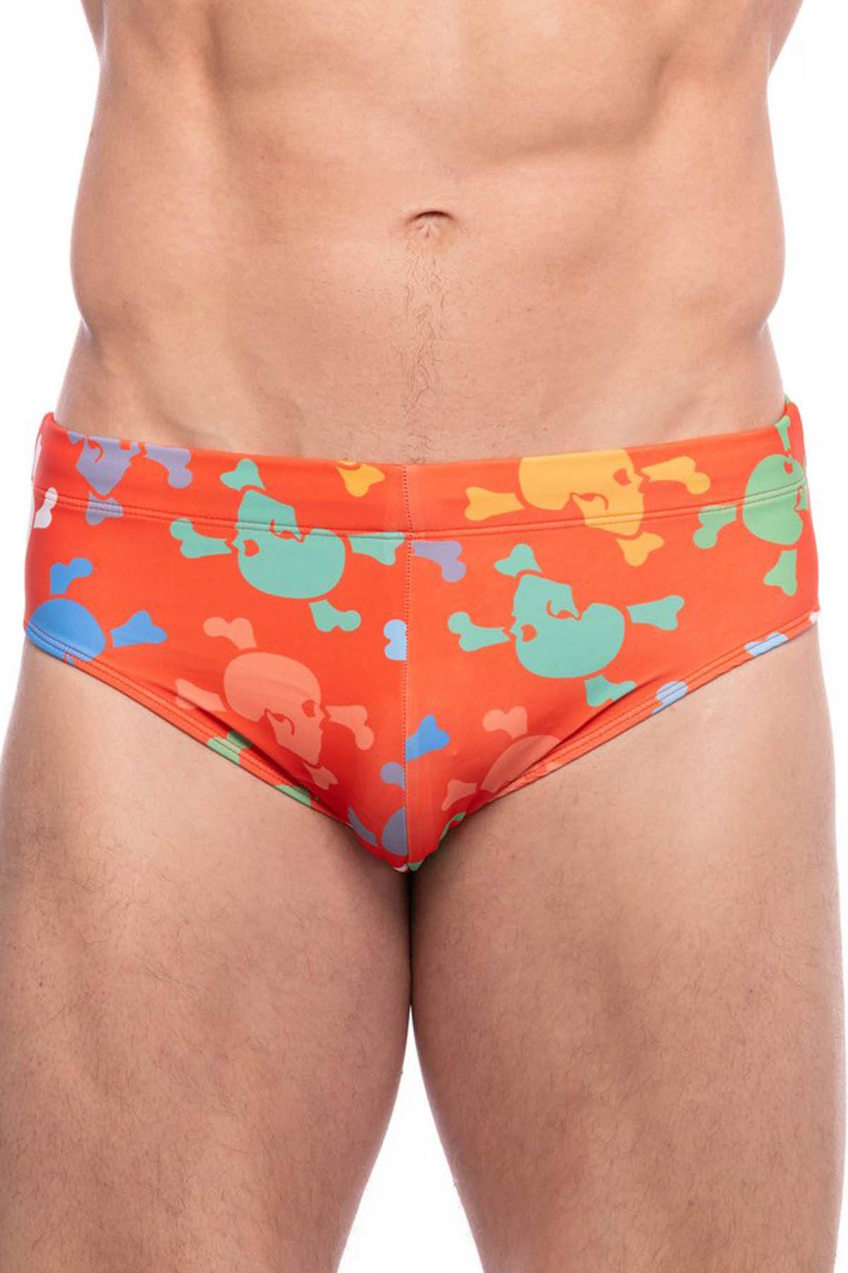 Skull and Bones Orange Tossed Skull Swim Brief