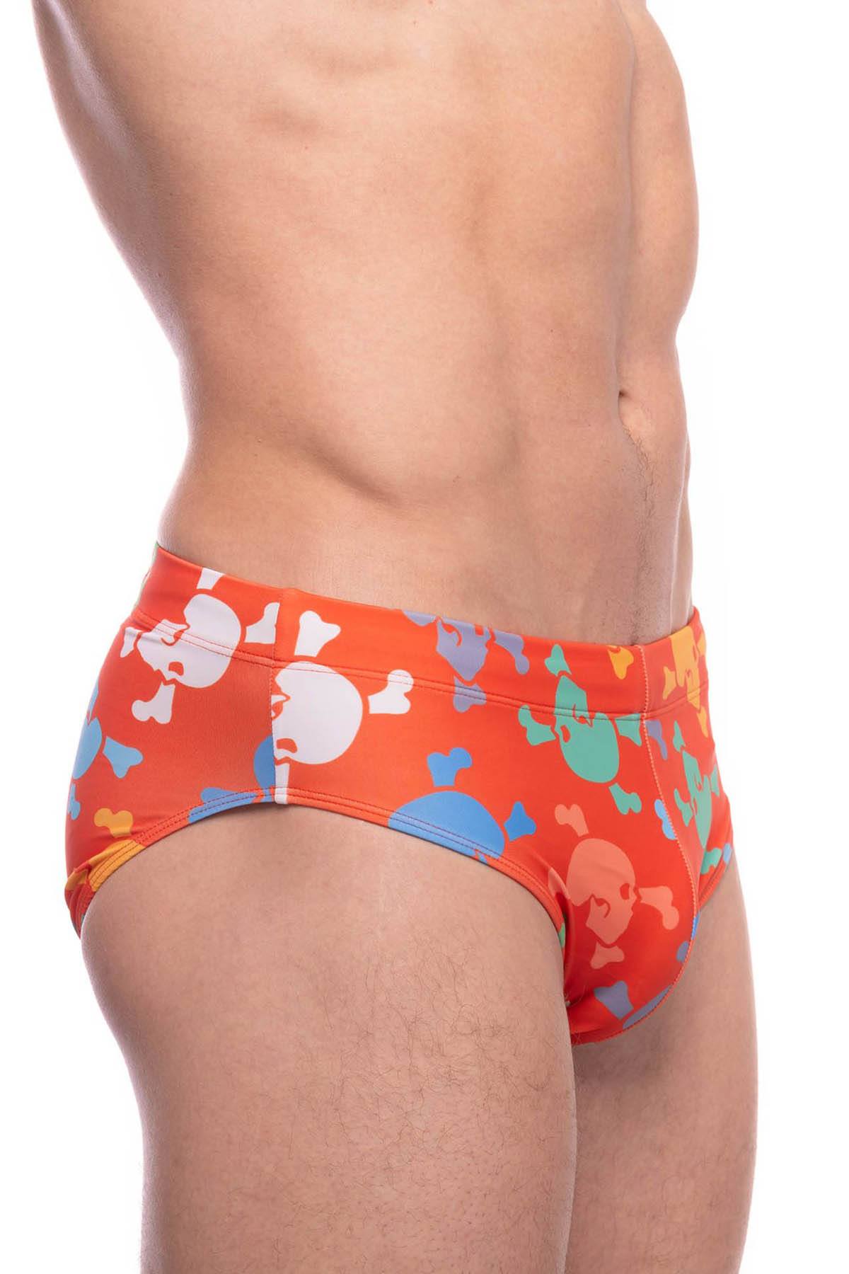 Skull and Bones Orange Tossed Skull Swim Brief