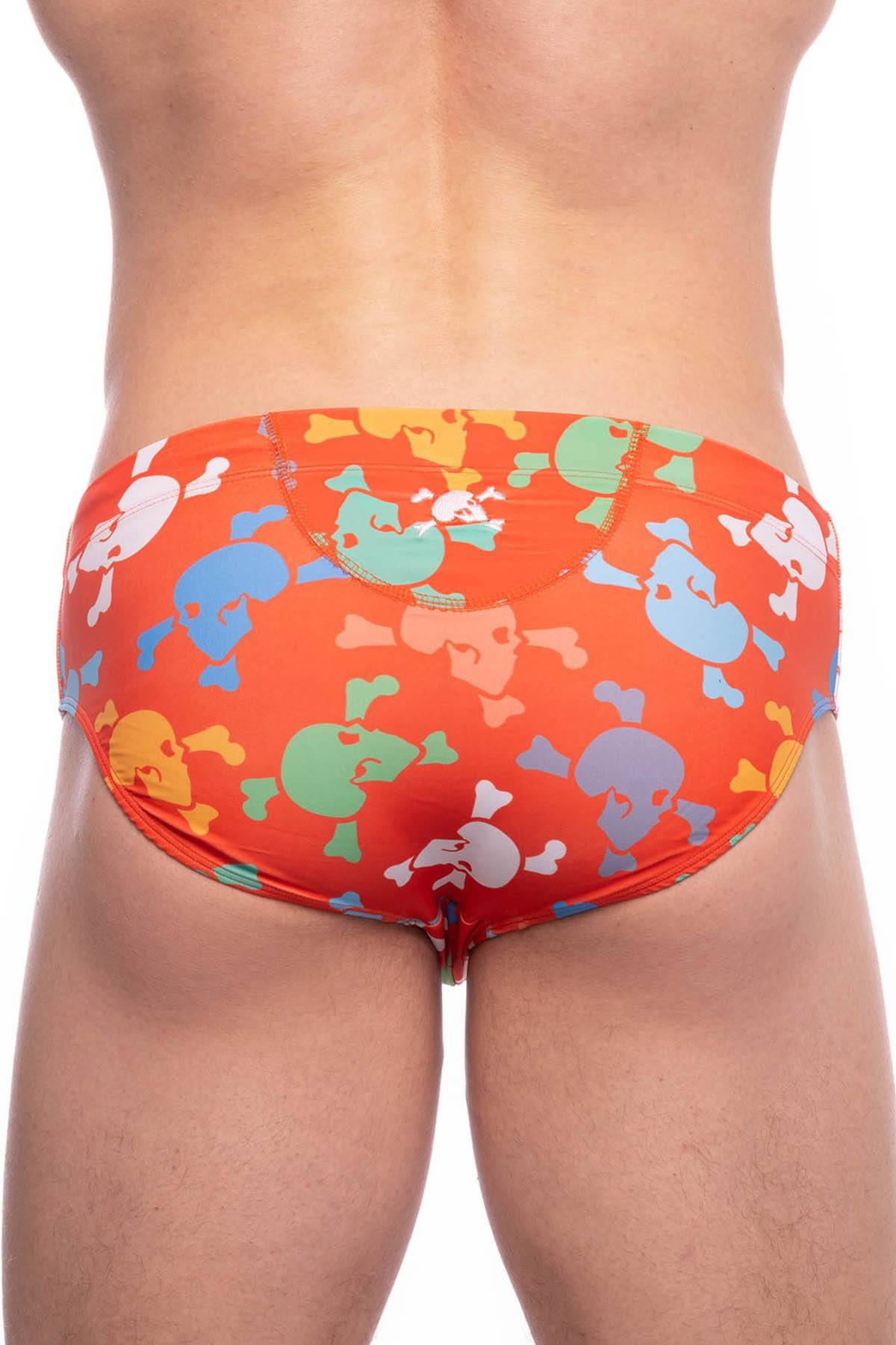 Skull and Bones Orange Tossed Skull Swim Brief