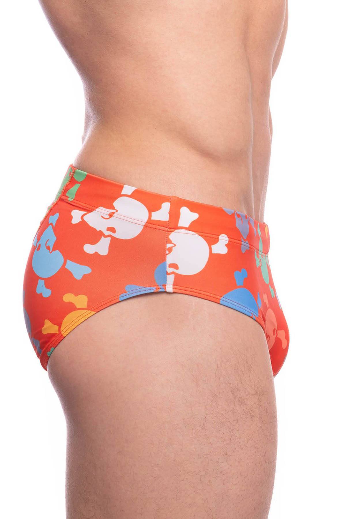 Skull and Bones Orange Tossed Skull Swim Brief