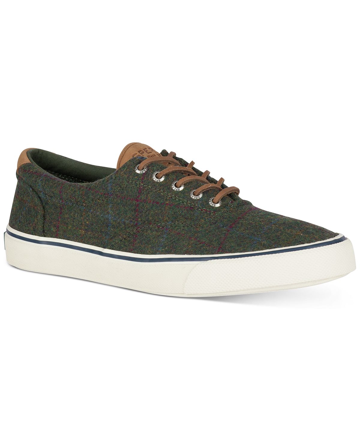 Sperry Striper Ii Cvo Wool Plaid Sneakers Olive Plaid