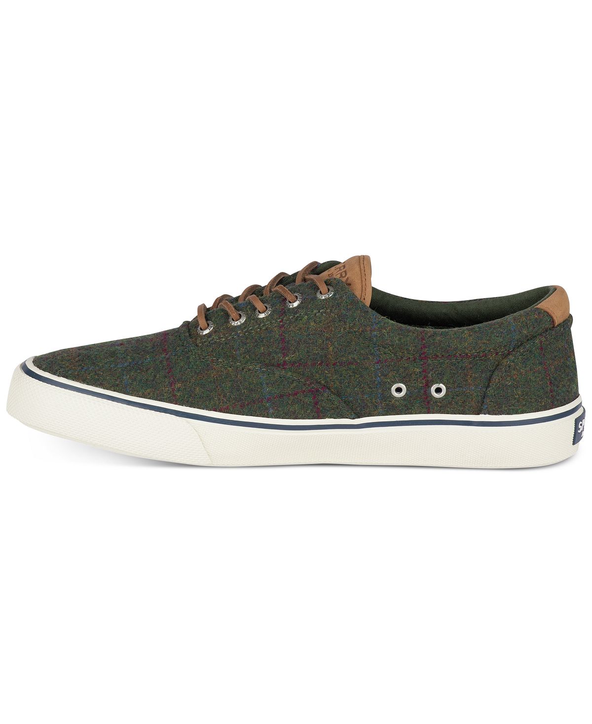 Sperry Striper Ii Cvo Wool Plaid Sneakers Olive Plaid