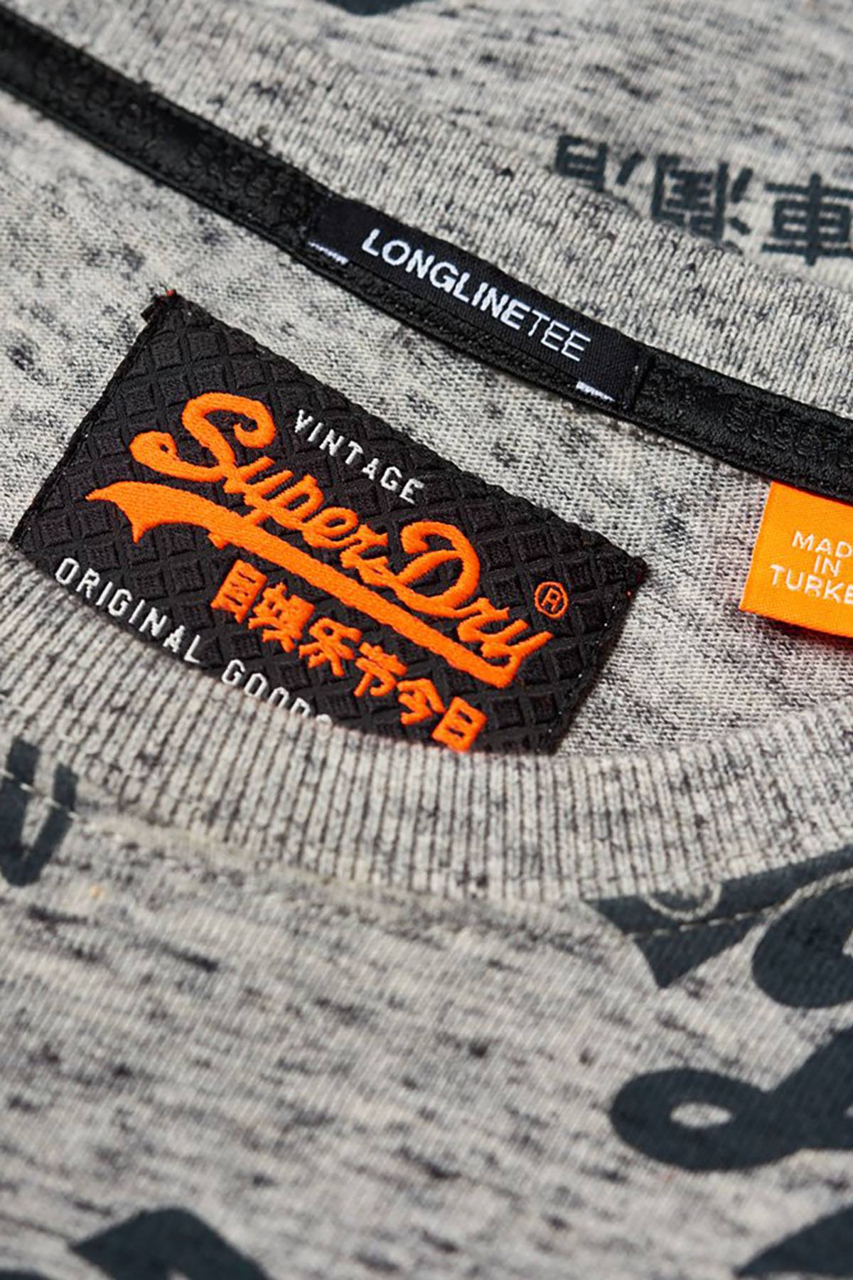 SuperDry Harbour-Grey-Grindle Triple Logo Long-Line T-Shirt