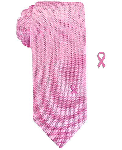 Susan G Komen Slim Textured Grid Tie With Lapel Pin Pink