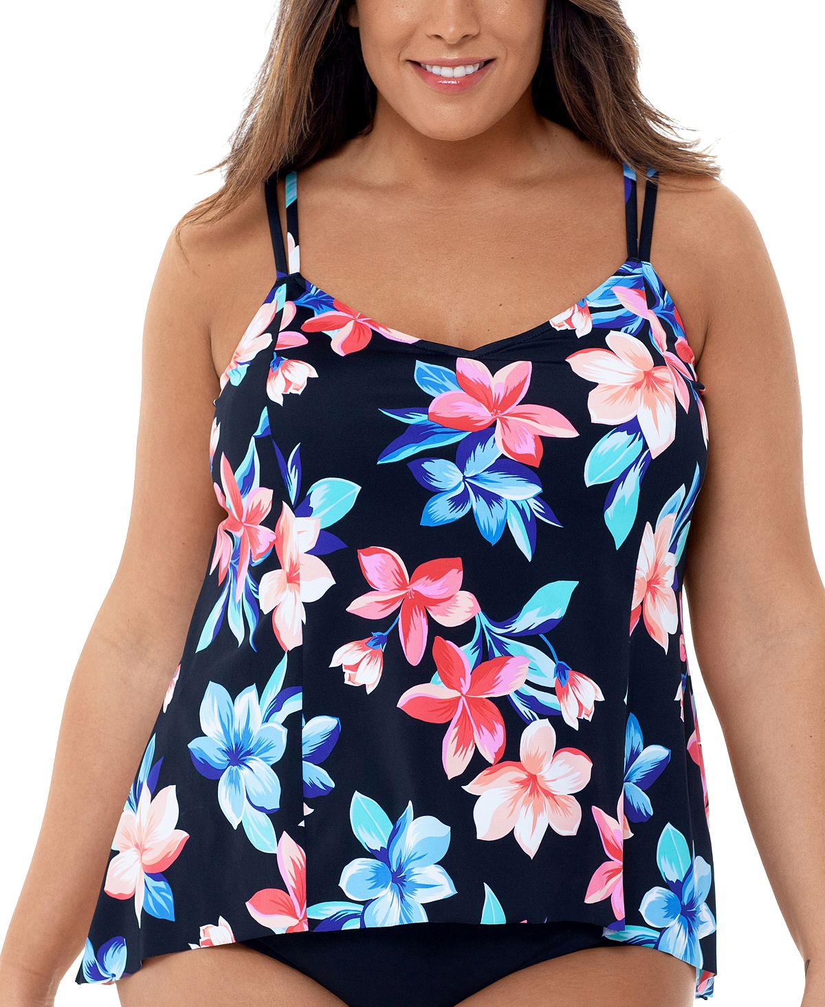 Swim Solutions Plus Lanai Printed Princess-seam Tankini Top Lanai Black