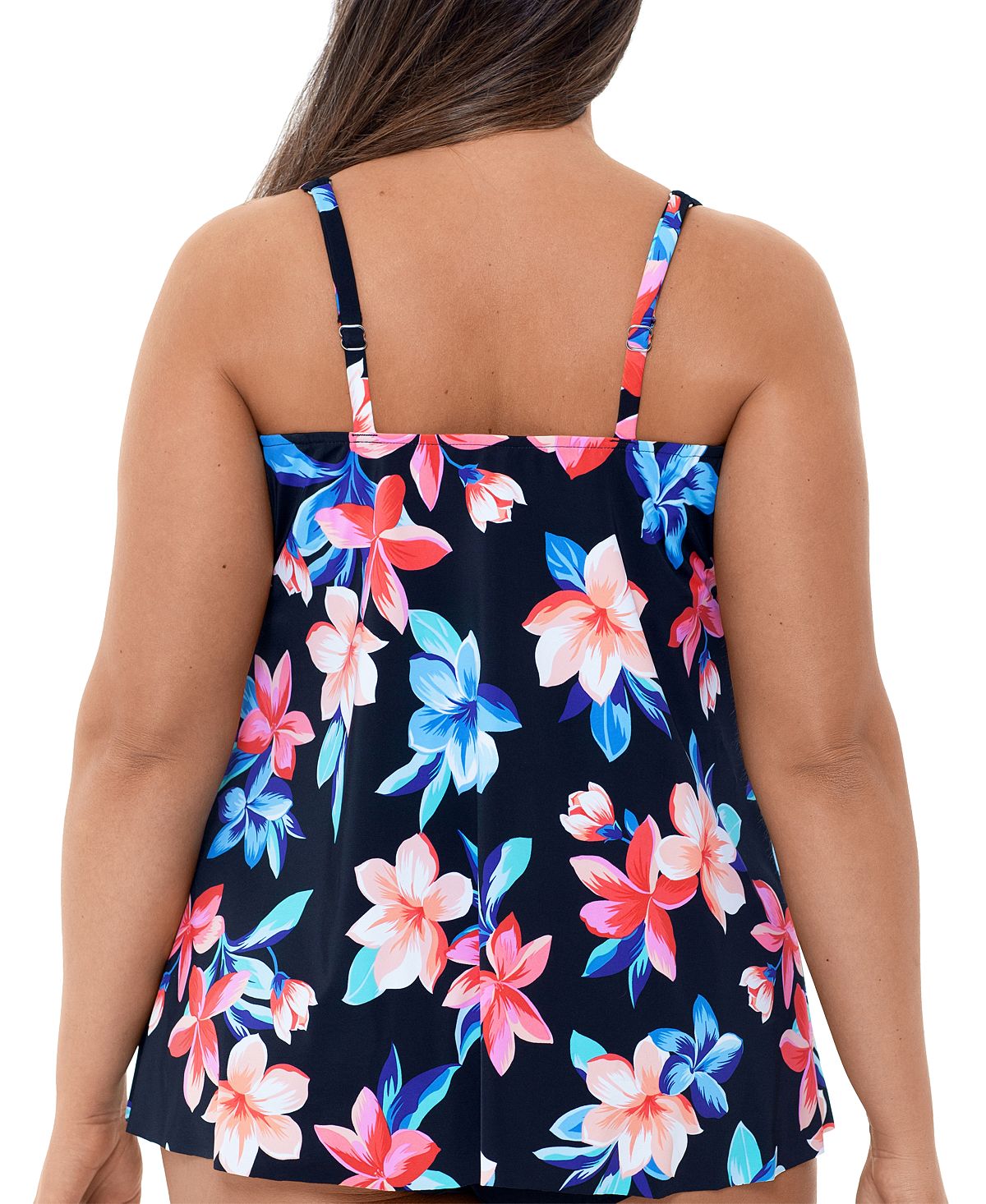 Swim Solutions Plus Lanai Printed Princess-seam Tankini Top Lanai Black