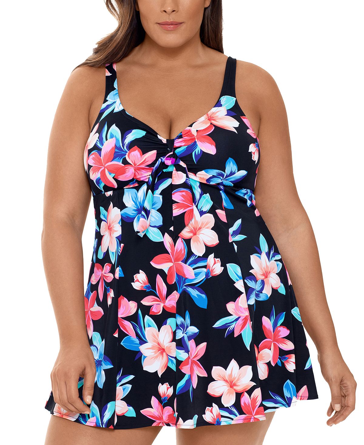 Swim Solutions Plus Lanai Printed Tummy Control Bow-front Swimdress Lanai