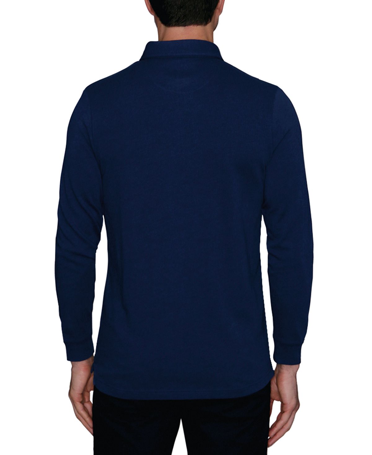 Tailorbyrd Twill Knit Long Sleeve Polo Shirt Blue