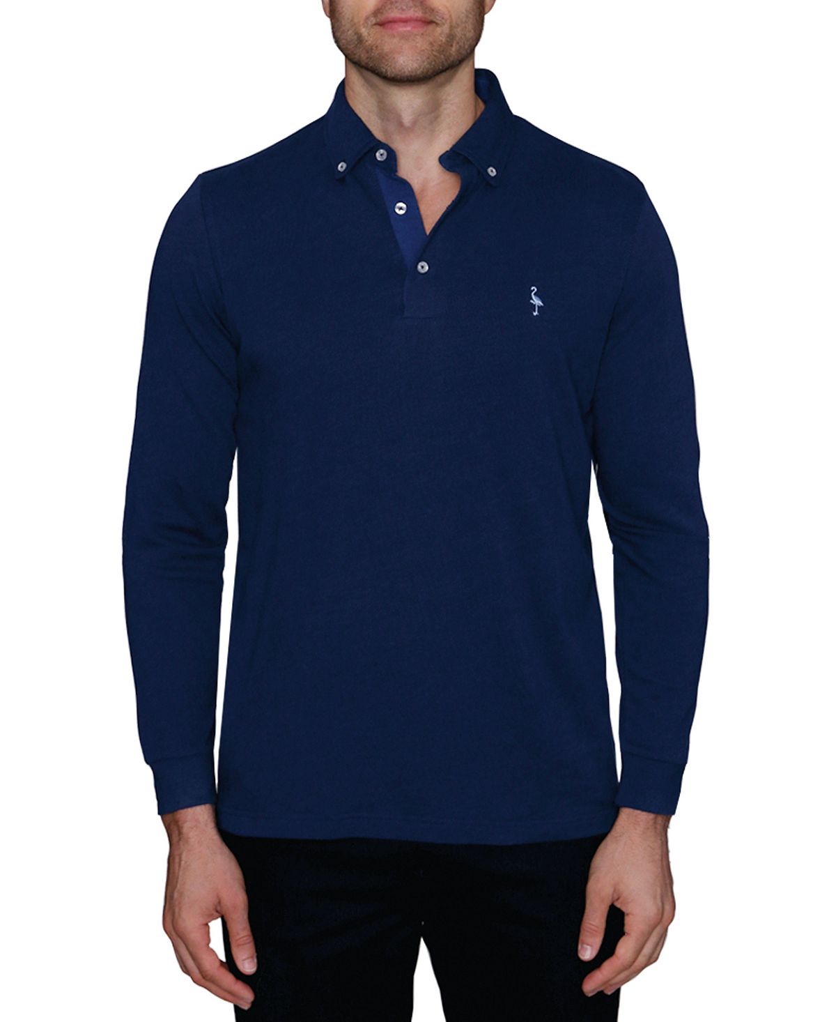 Tailorbyrd Twill Knit Long Sleeve Polo Shirt Blue