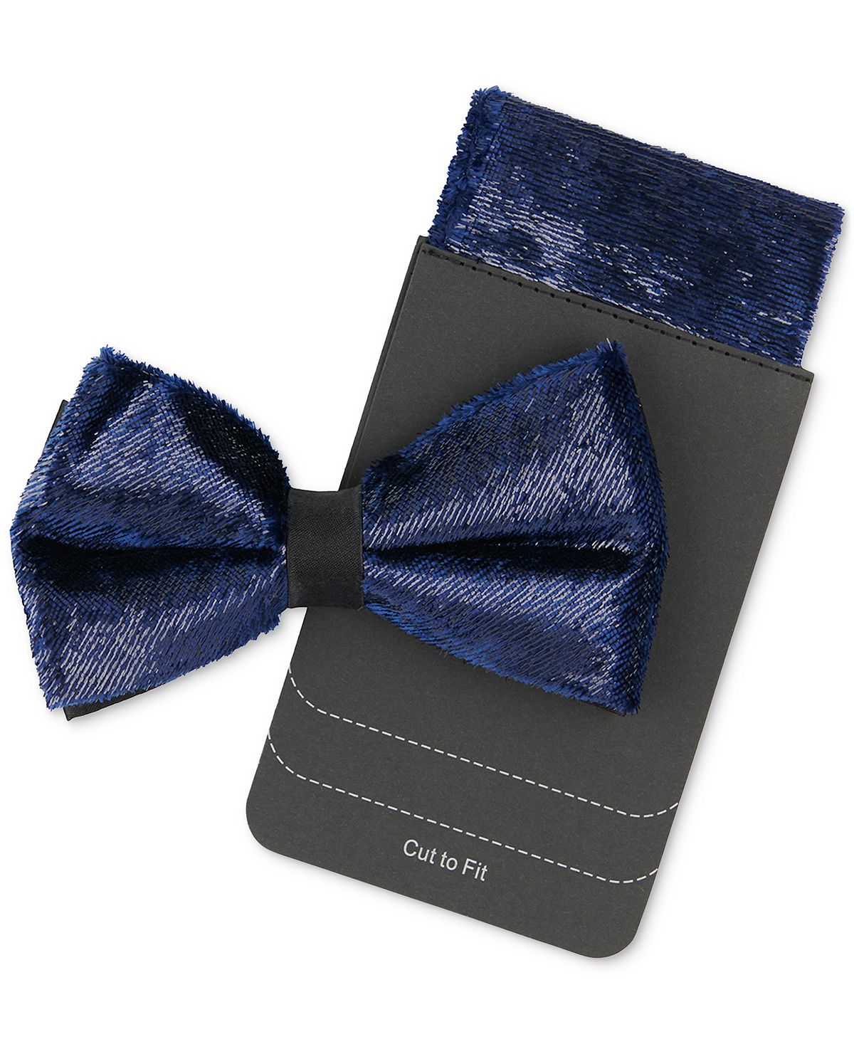 Tallia Velvet Pre-tied Bow Tie & Pocket Square Set Navy