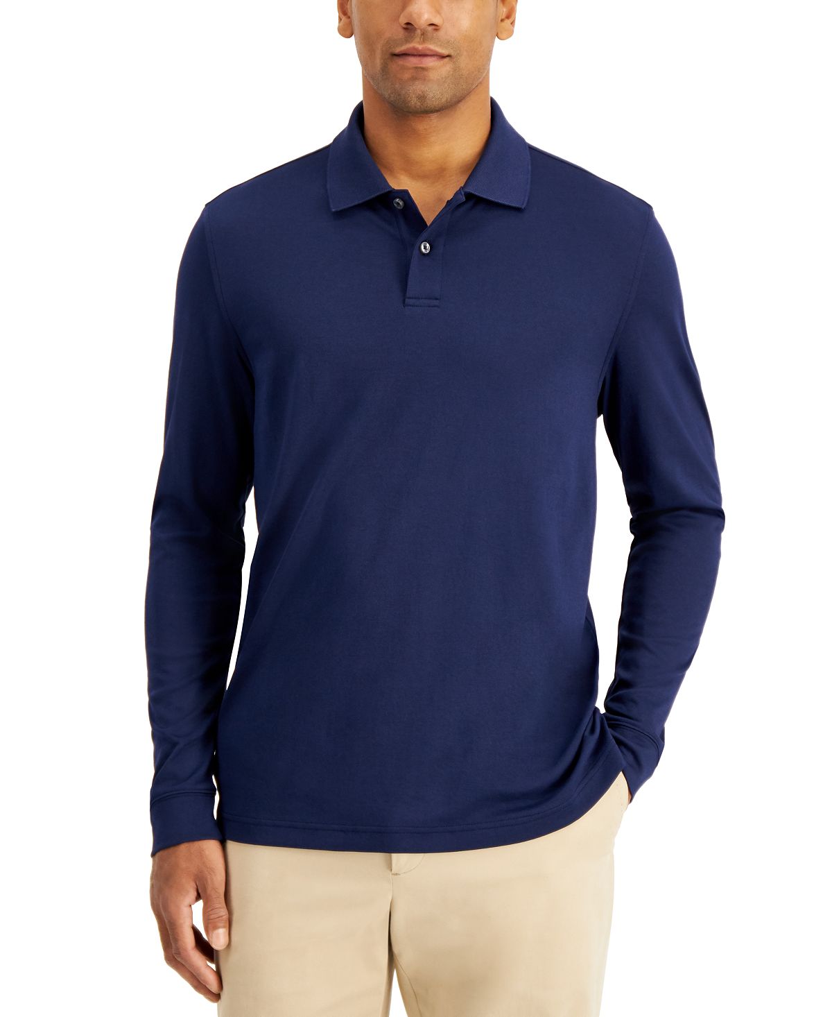 Tasso Elba Long Sleeve Polo Navy Blue