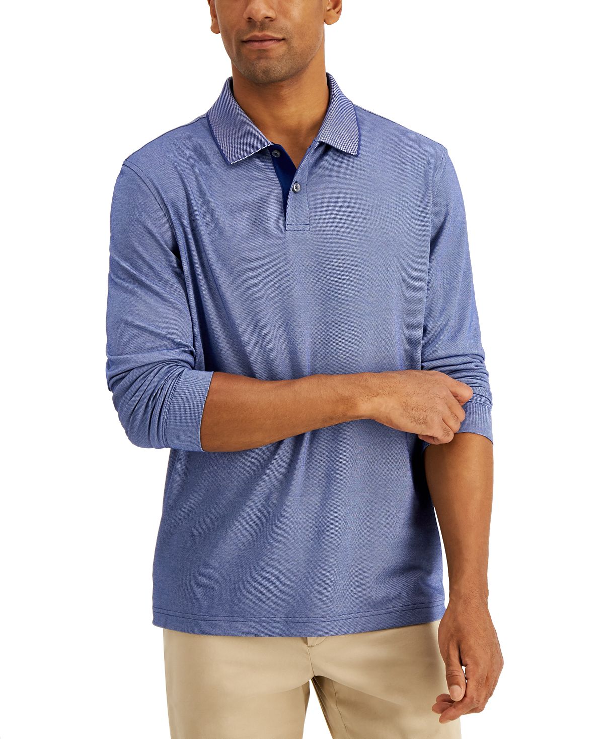 Tasso Elba Long Sleeve Polo Pompador Blue