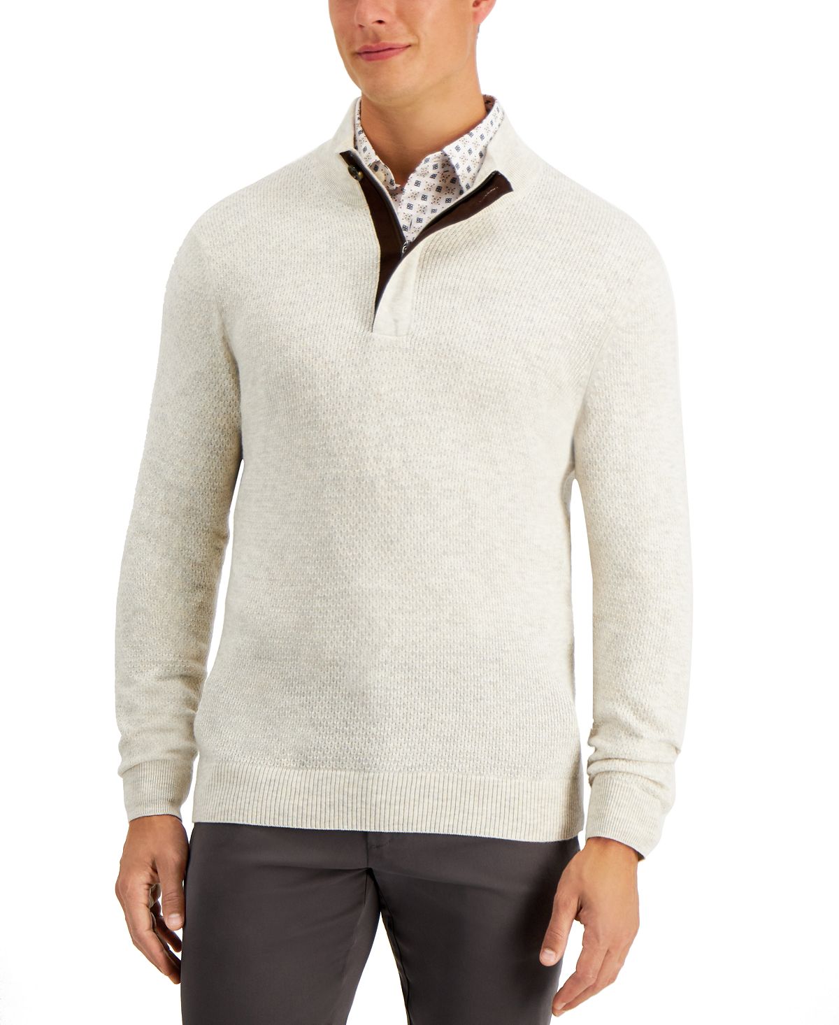 Tasso Elba Quarter-zip Sweater Sesame Heather – CheapUndies