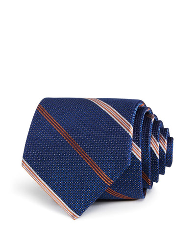 The Men's Store Textured Dot Stripe Classic Tie Navy/Brown