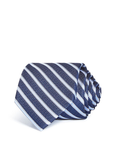 The Men's Store Textured Stripe Silk Classic Tie Navy