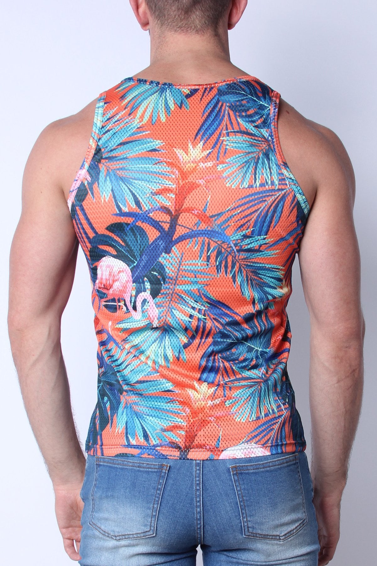 Timoteo Orange Flamingo Riviera Mesh Tank Top