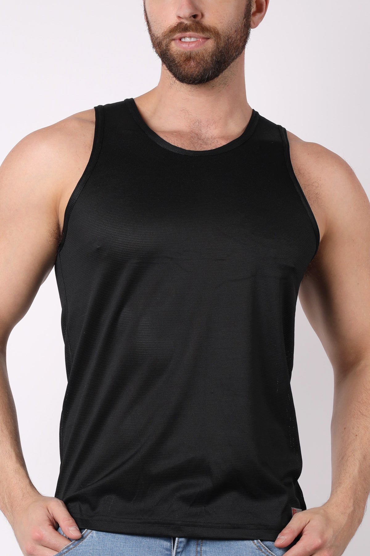 Timoteo solid Black Pool Party Mesh Tank Top – CheapUndies