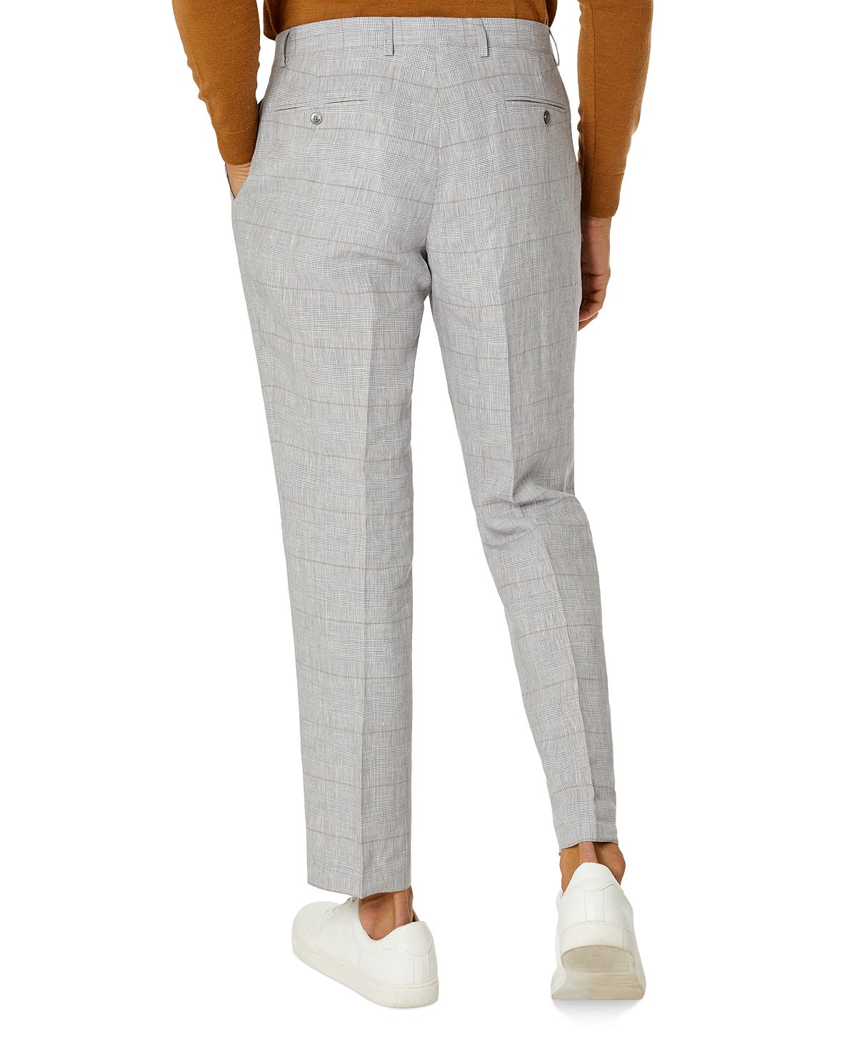 Tommy Hilfiger Modern Fit Flex Stretch Plaid Linen Suit Pants Grey/Tan