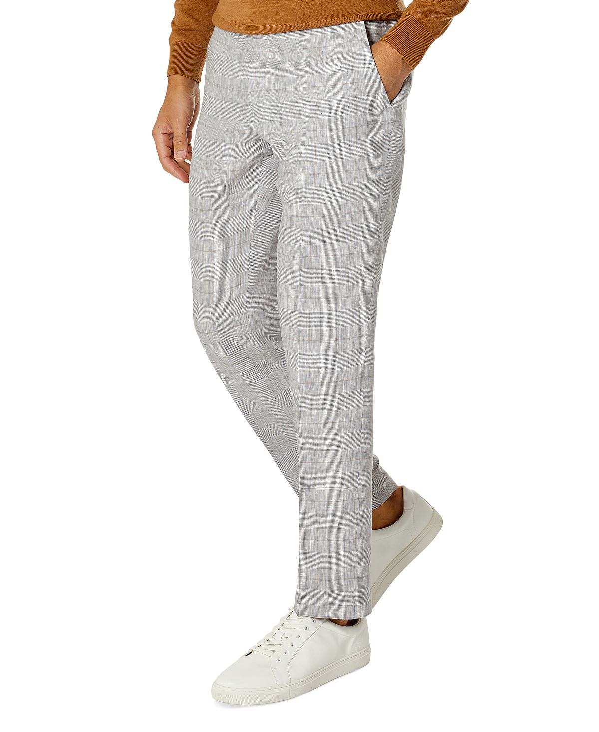 Tommy Hilfiger Modern Fit Flex Stretch Plaid Linen Suit Pants Grey/Tan