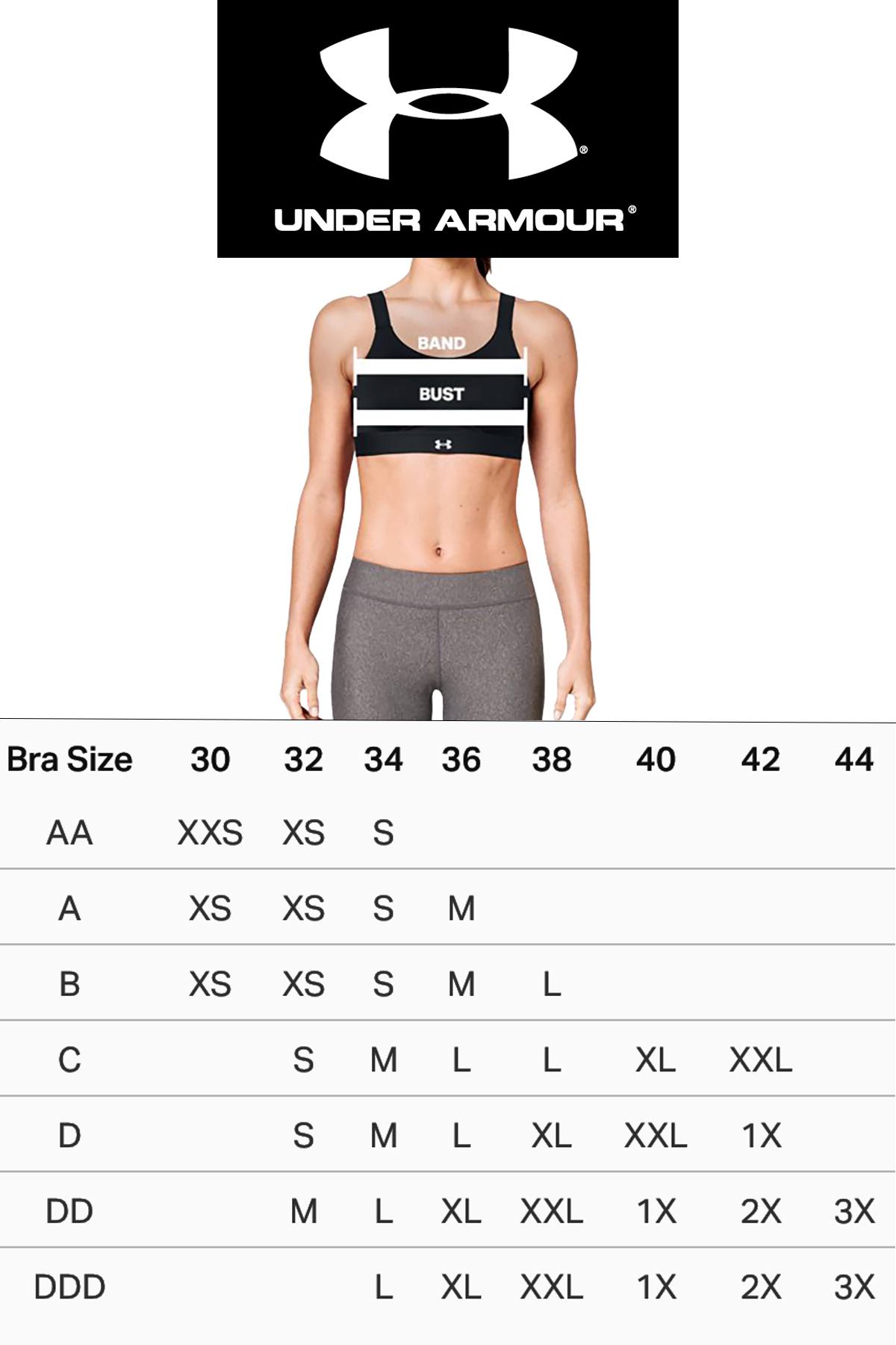 Pin by Millynakayenga on size  Under armour women, Bra size charts, Under  armour