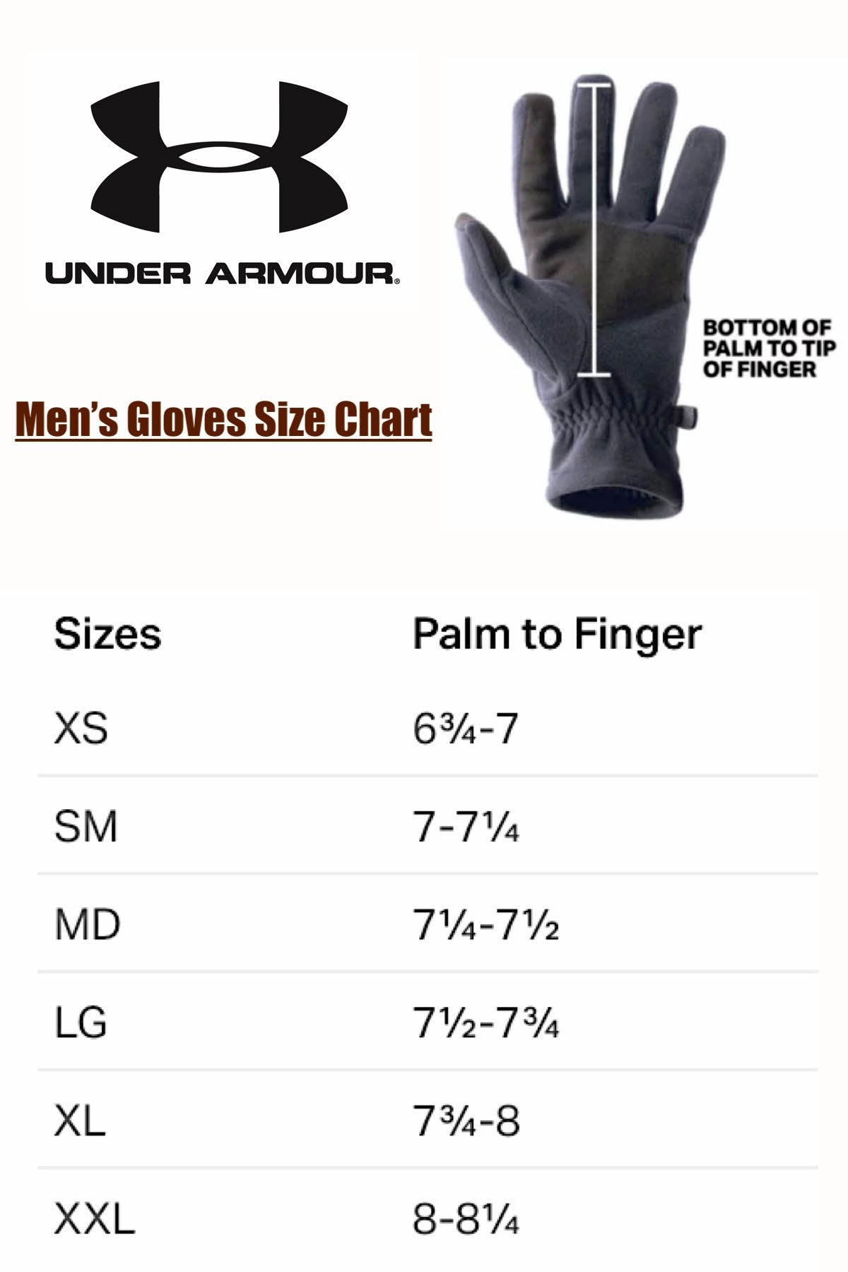 Under armour deals glove size chart