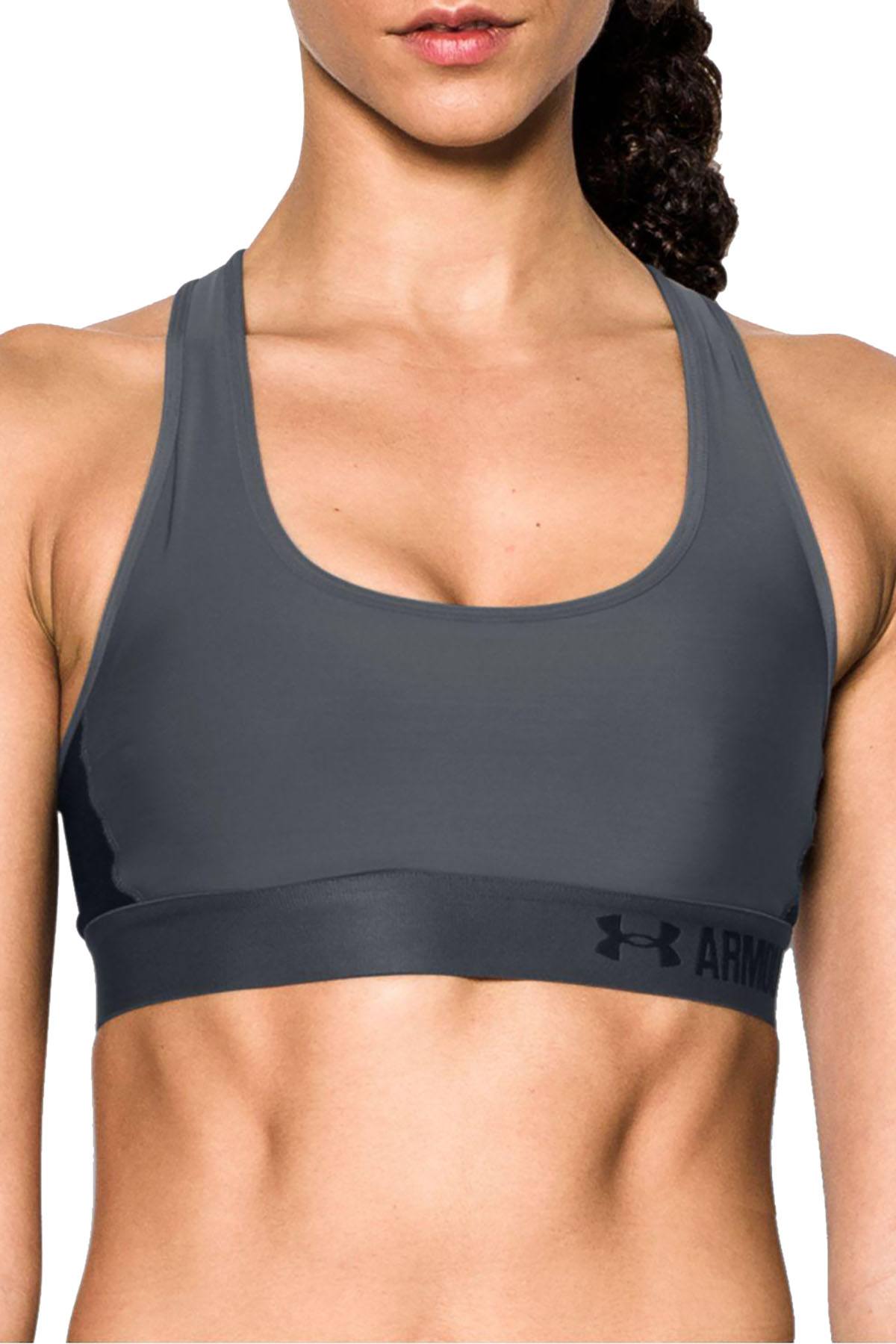 Under Armour Rhino Grey HeatGear Mid-Impact Crossback Sports Bra