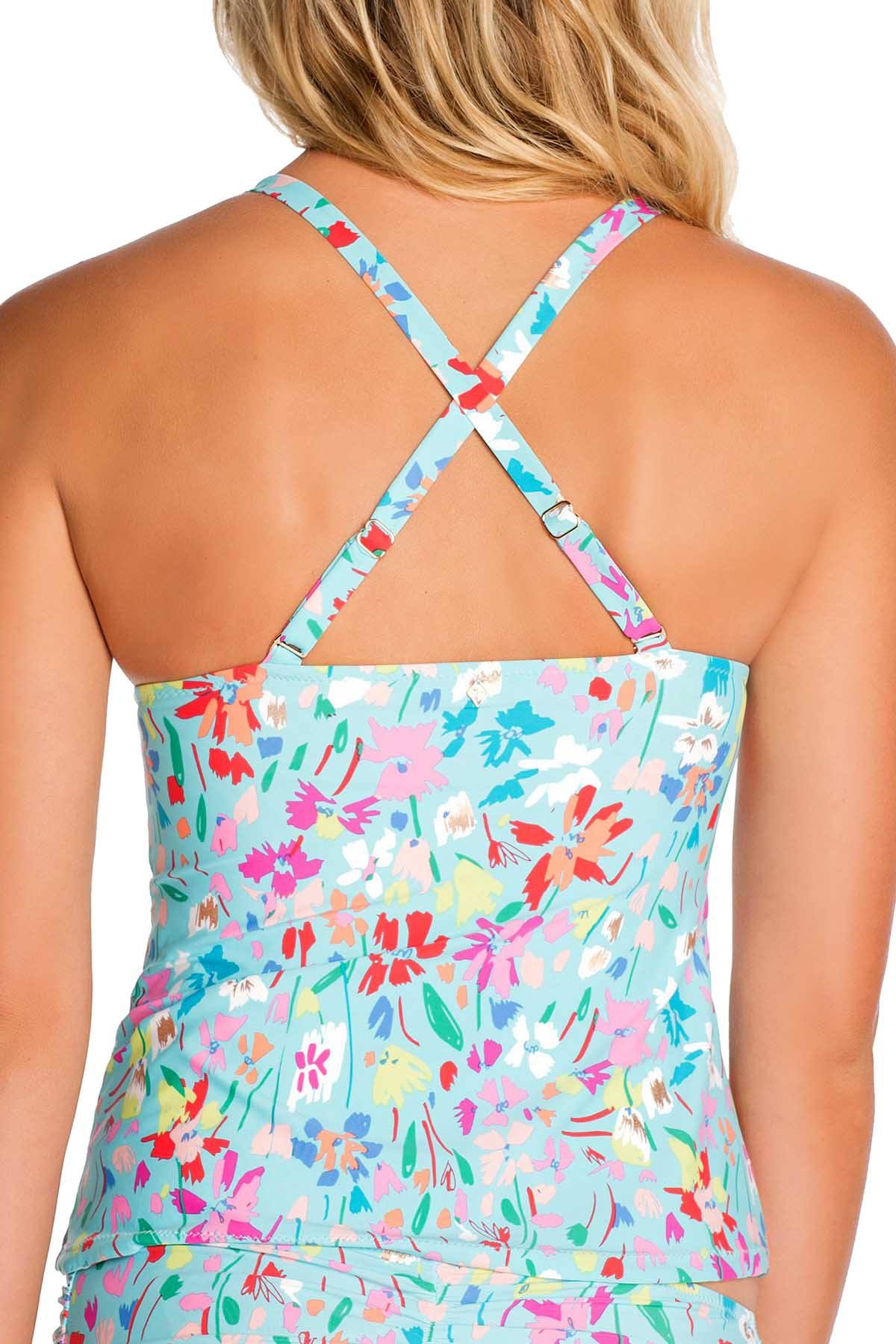 Vera Bradley Turquoise Superbloom Cross Back Tankini Top