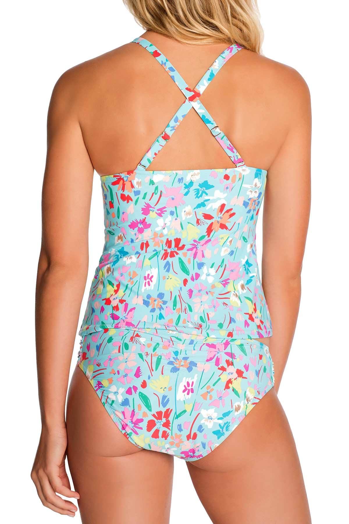 Vera Bradley Turquoise Superbloom Cross Back Tankini Top