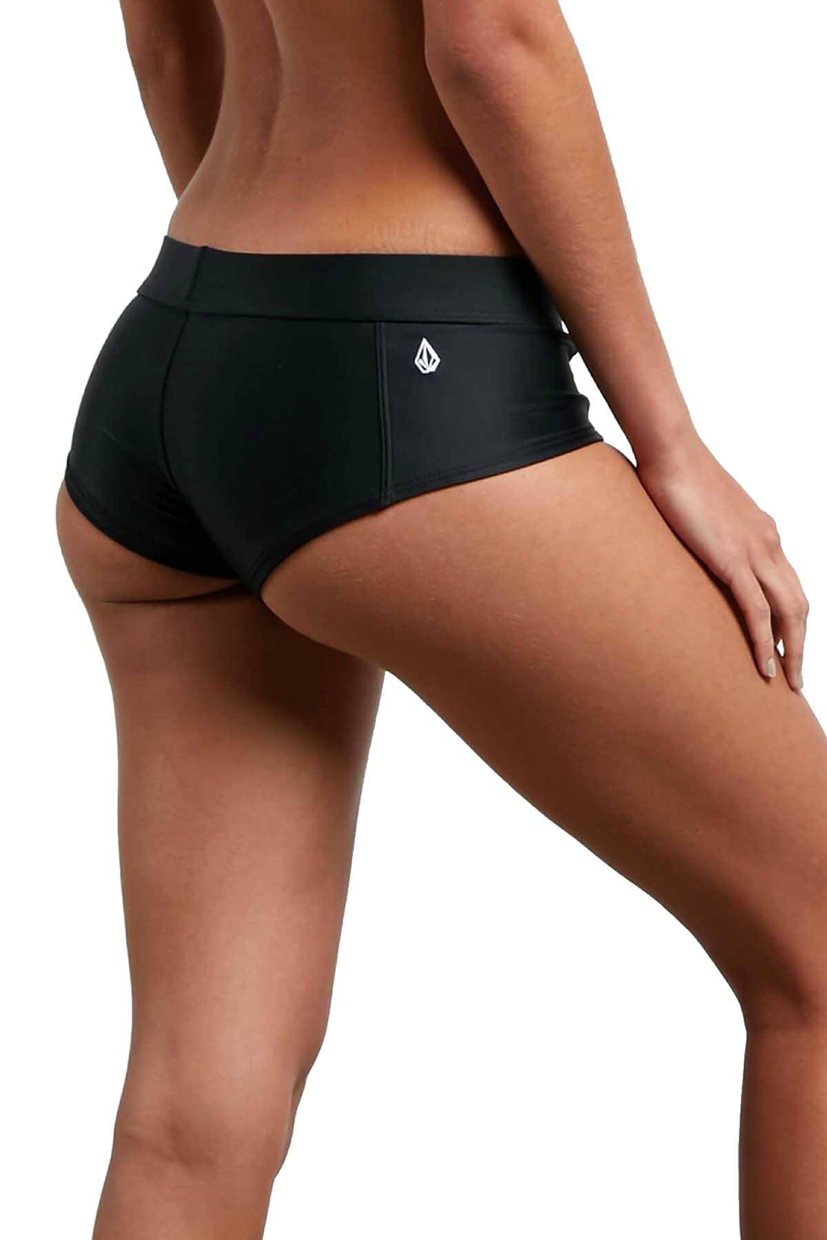 Volcom Black Solid Cheeky Bikini Boyshort