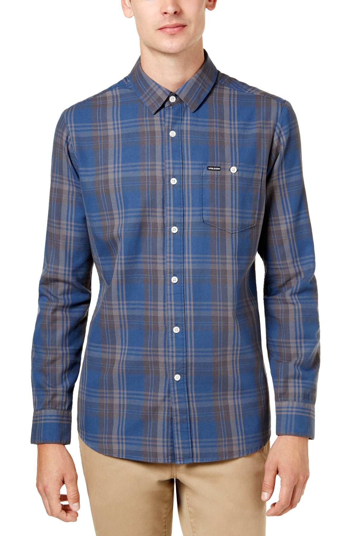 Volcom Blue Smoke Strayer Plaid Flannel Shirt